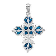 De-Ani Sterling Silver Rhodium-Plated Polished Enameled Fleur de Lis Cross Pendant