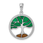 De-Ani Sterling Silver Rhodium-Plated Polished Enameled Tree of Life Pendant