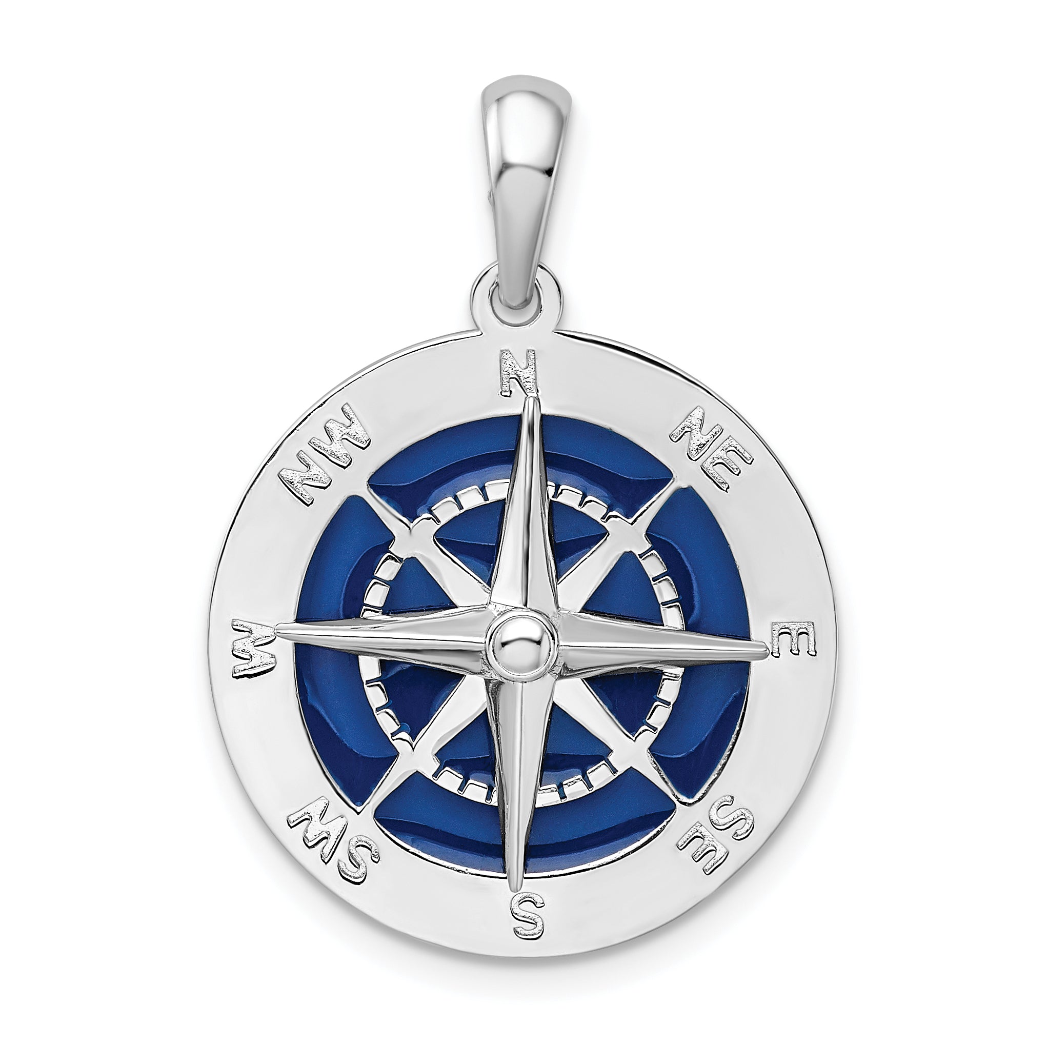 De-Ani Sterling Silver Rhodium-Plated Polished Enameled Large Compass Pendant Main image