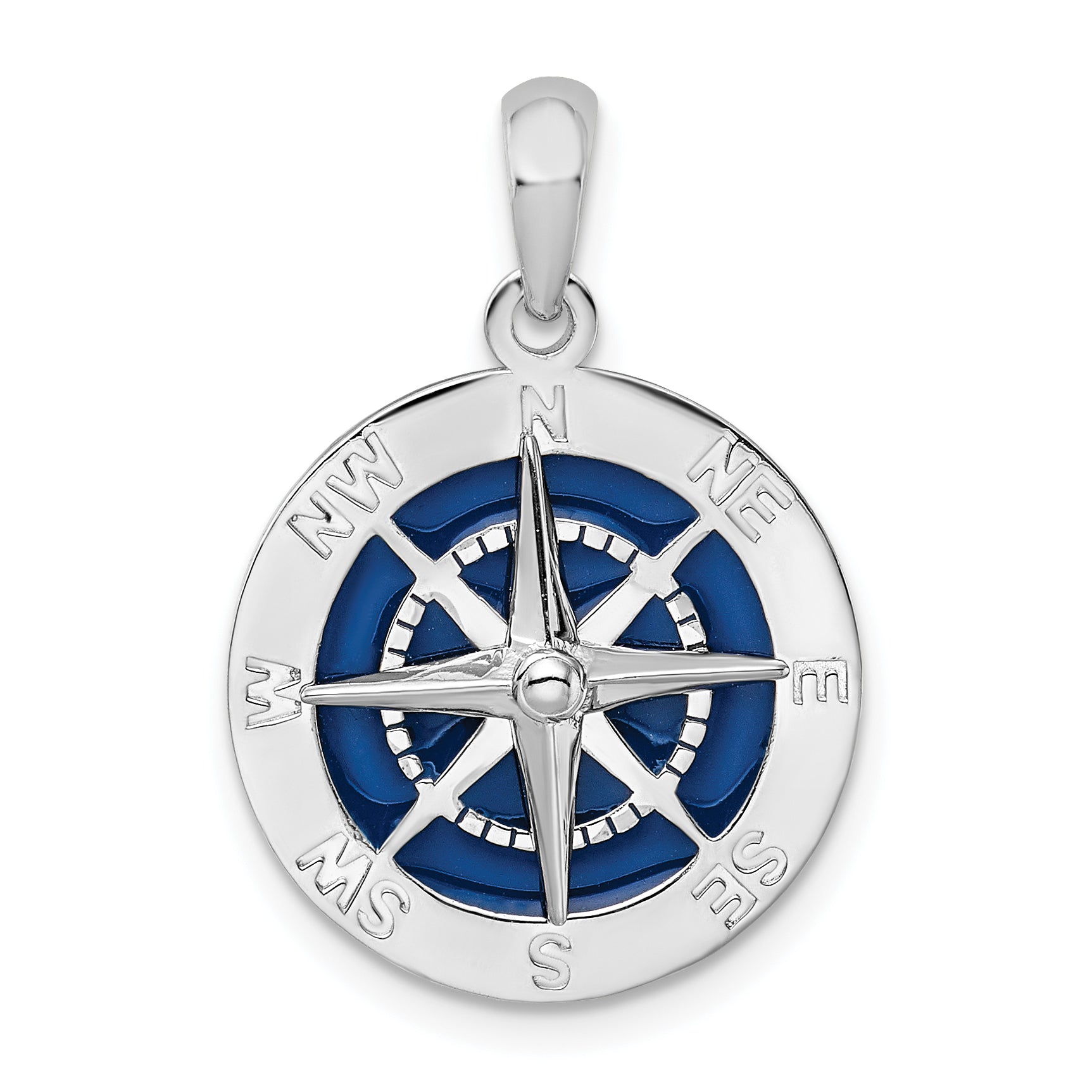 De-Ani Sterling Silver Rhodium-Plated Polished Enameled Compass Pendant Main image