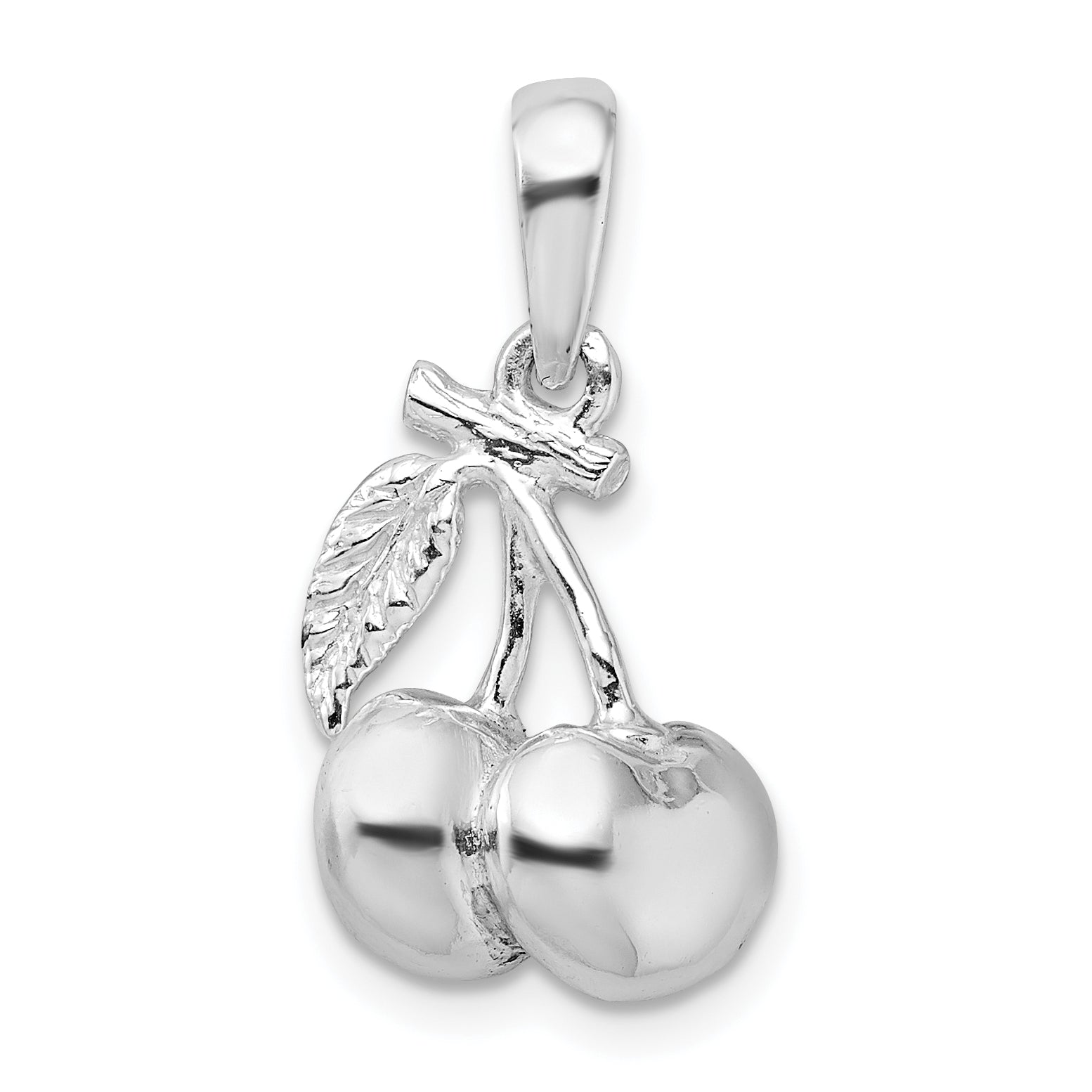 De-Ani Sterling Silver Rhodium-Plated Polished 3D Cherries Pendant Main image
