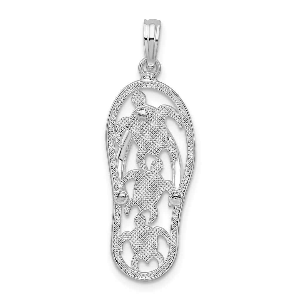 De-Ani Sterling Silver Rhodium-Plated 3D Cut-Out Turtles Flip-flop Pendant