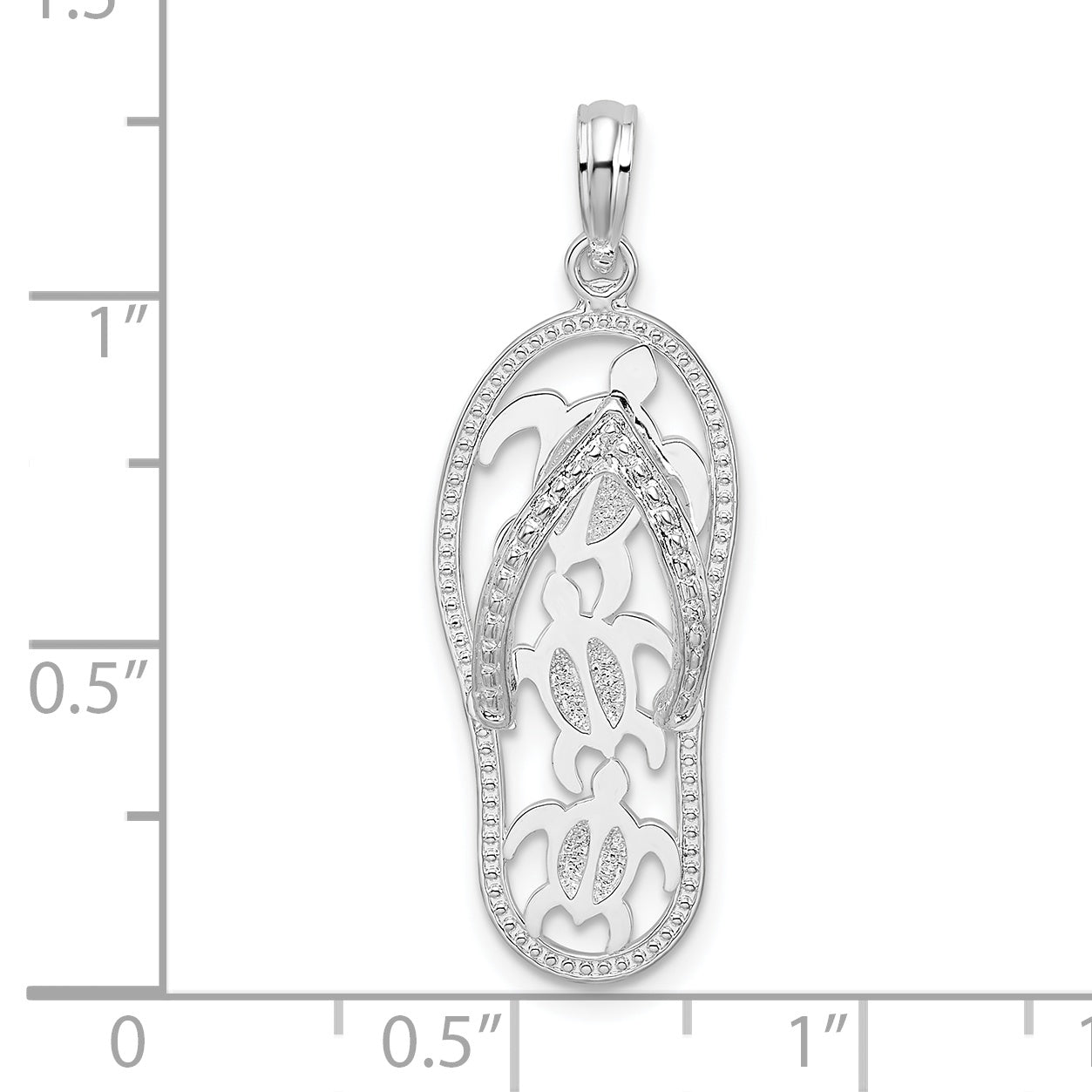 De-Ani Sterling Silver Rhodium-Plated 3D Cut-Out Turtles Flip-flop Pendant