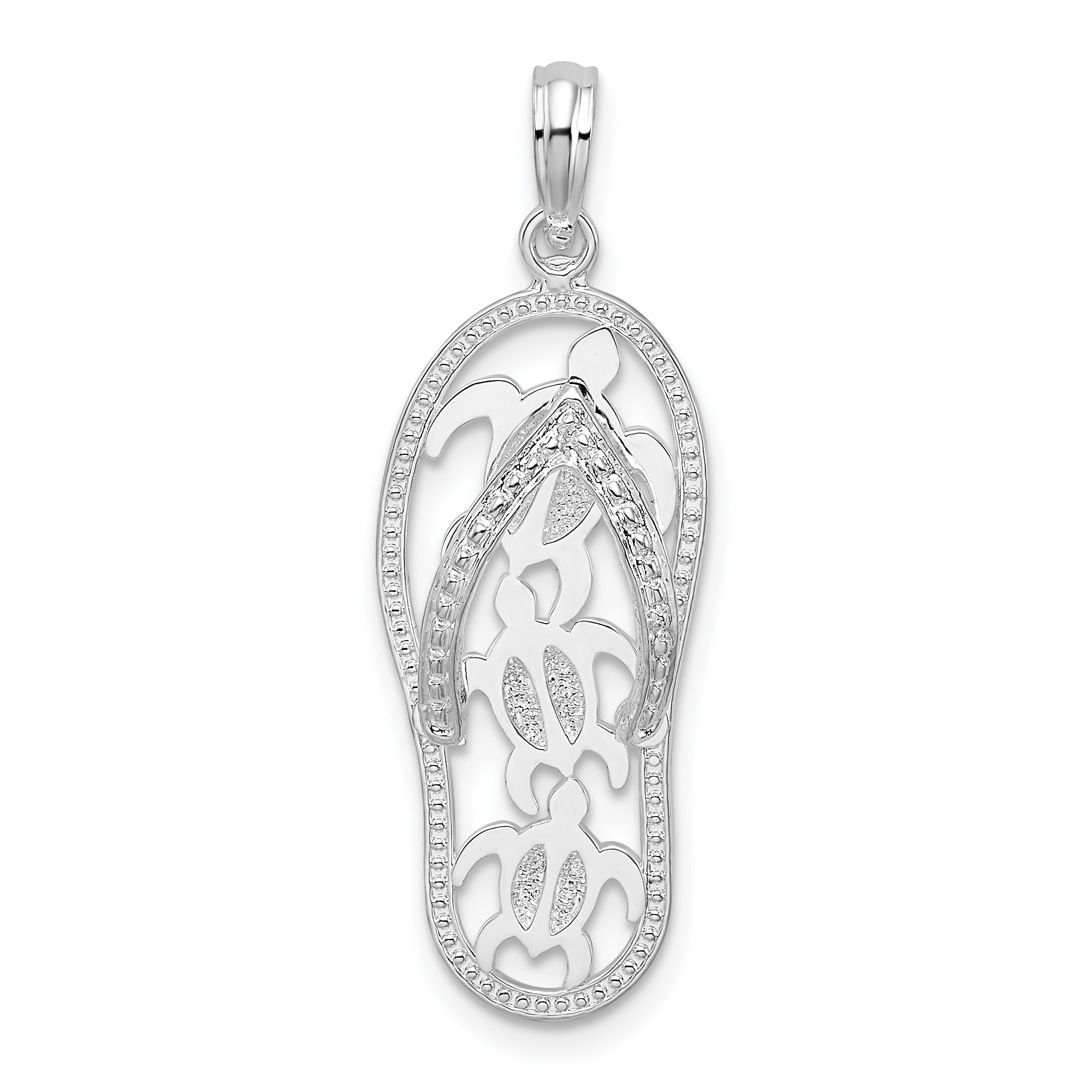 De-Ani Sterling Silver Rhodium-Plated 3D Cut-Out Turtles Flip-flop Pendant Main image