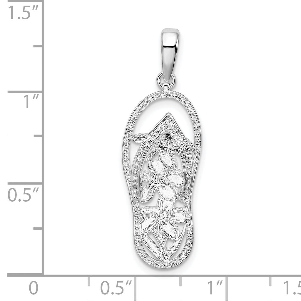 De-Ani Sterling Silver Rhodium-Plated 3D Cut-Out Flowers Flip-flop Pendant