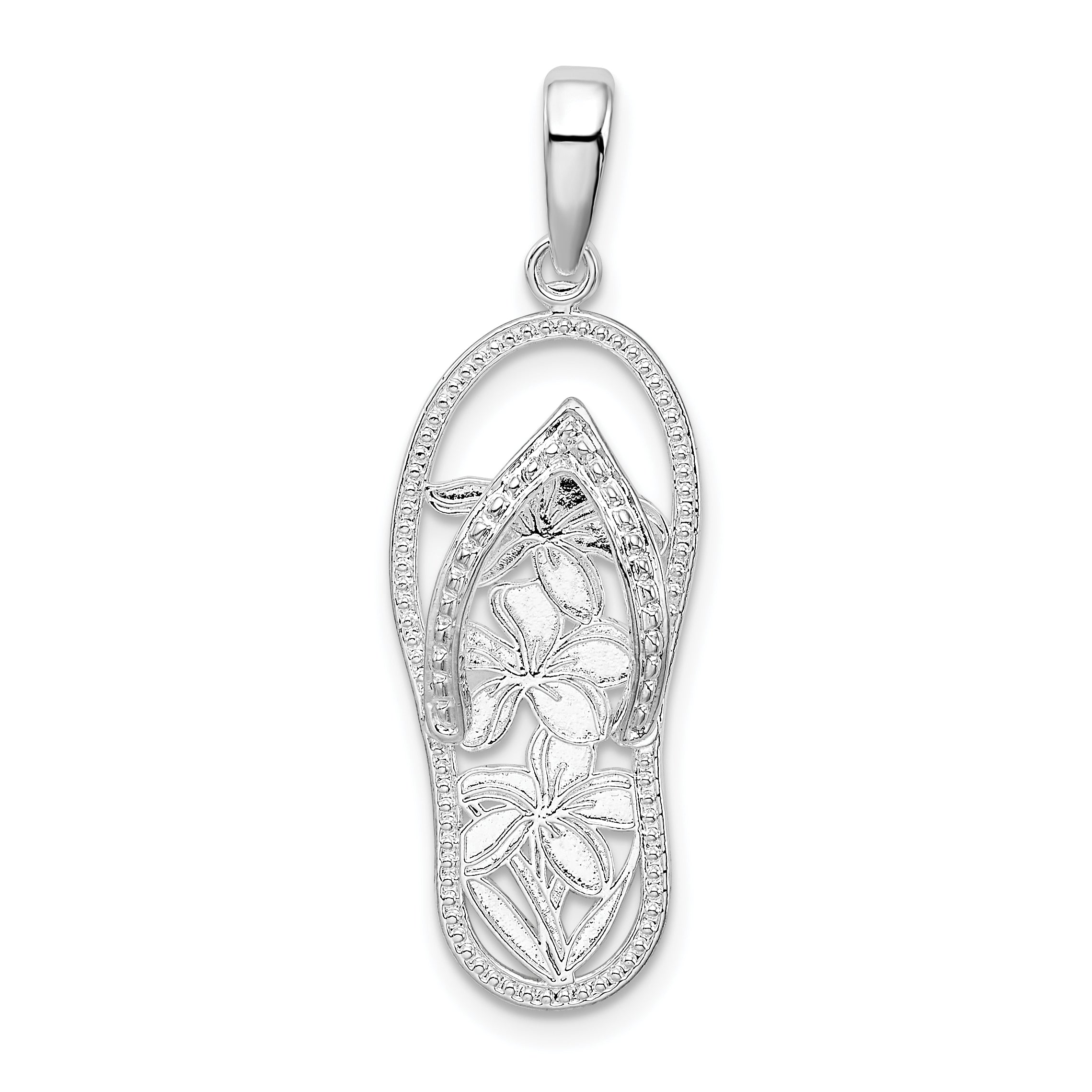 De-Ani Sterling Silver Rhodium-Plated 3D Cut-Out Flowers Flip-flop Pendant Main image