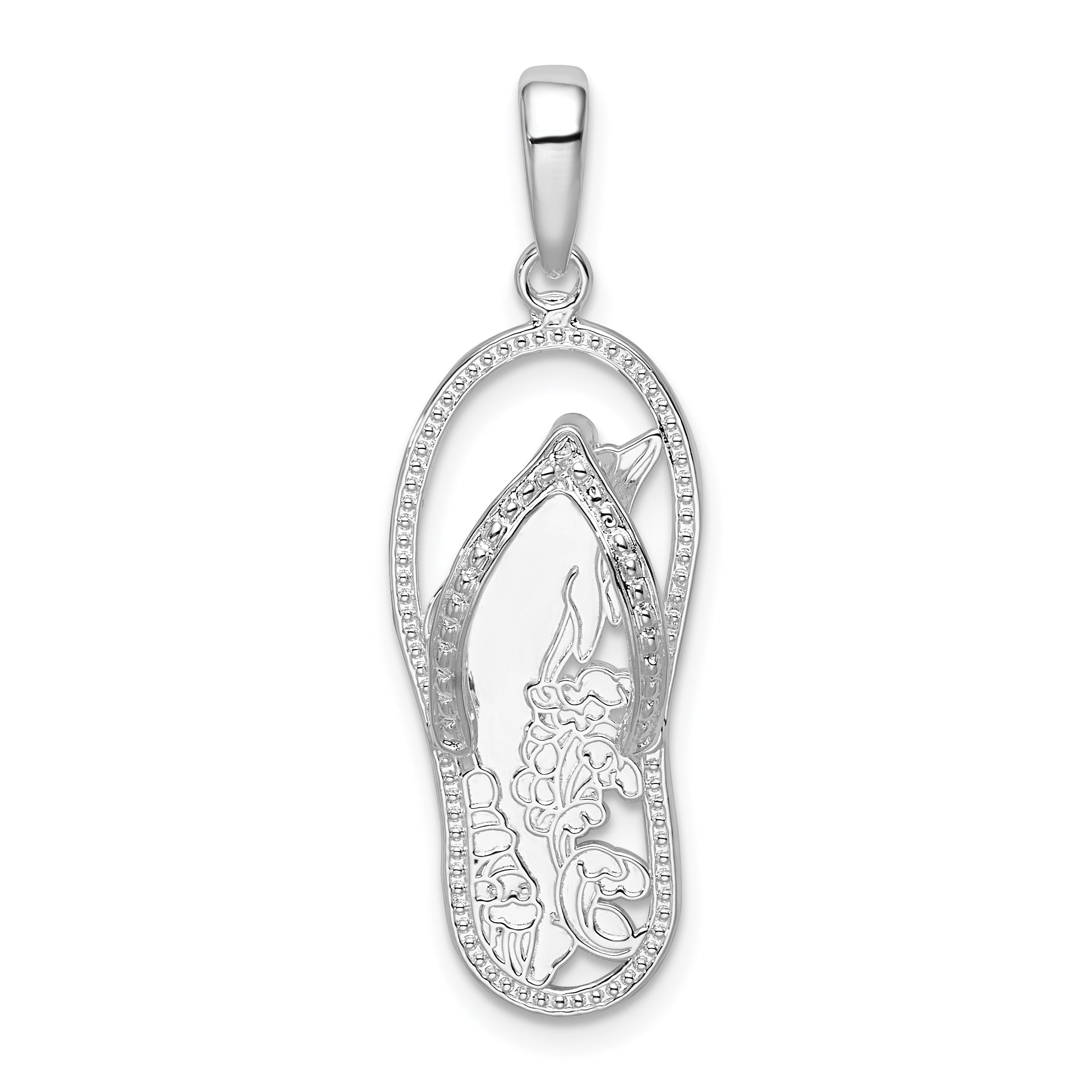 De-Ani Sterling Silver Rhodium-Plated 3D Cut-Out Dolphin Flip-flop Pendant Main image