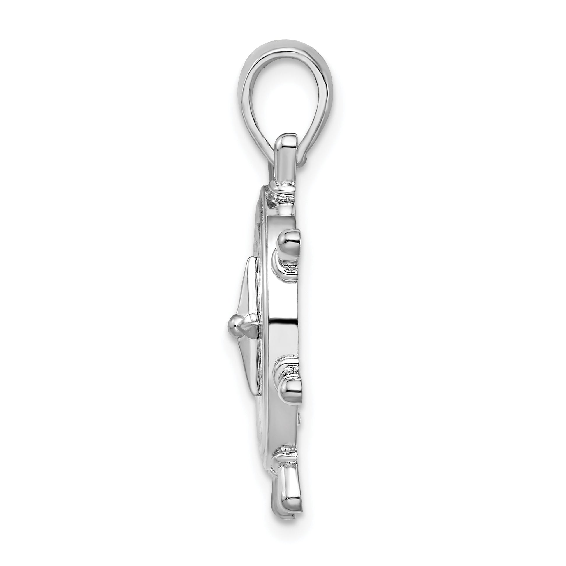 De-Ani Sterling Silver Rhodium-Plated Polished Ships Wheel with Compass Pendant Secondary image