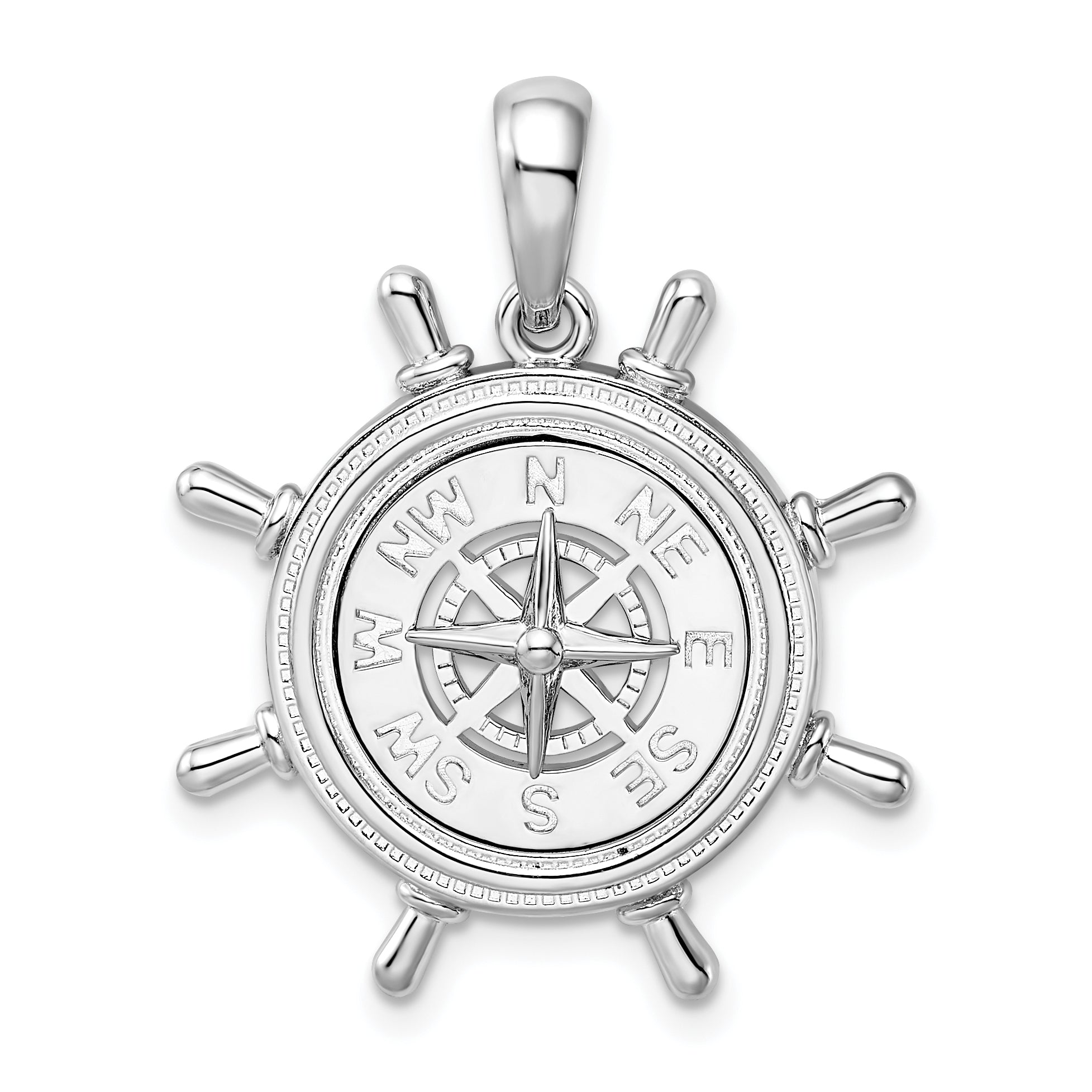 De-Ani Sterling Silver Rhodium-Plated Polished Ships Wheel with Compass Pendant Main image