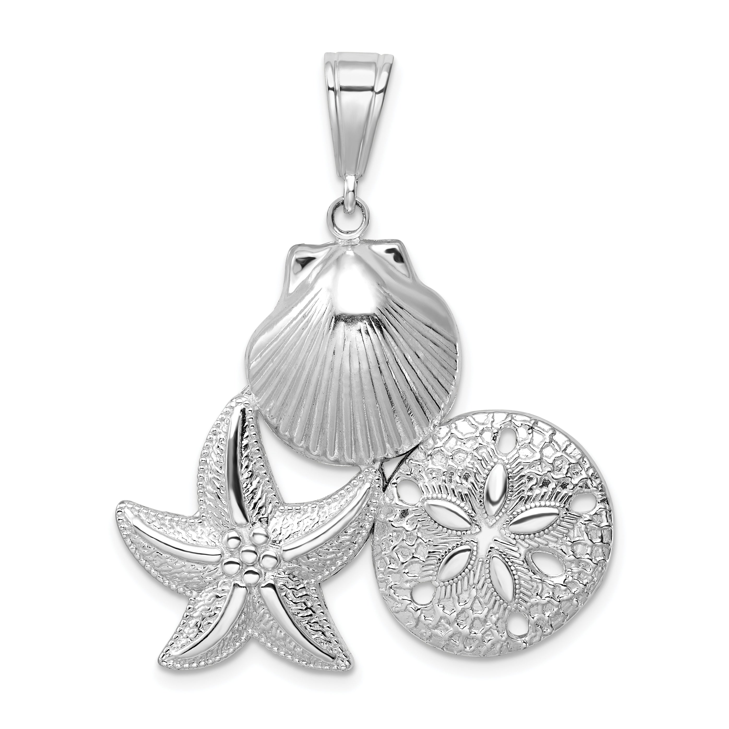 De-Ani Sterling Silver Rhodium-plated Polished and Textured Sea Life Pendant Main image
