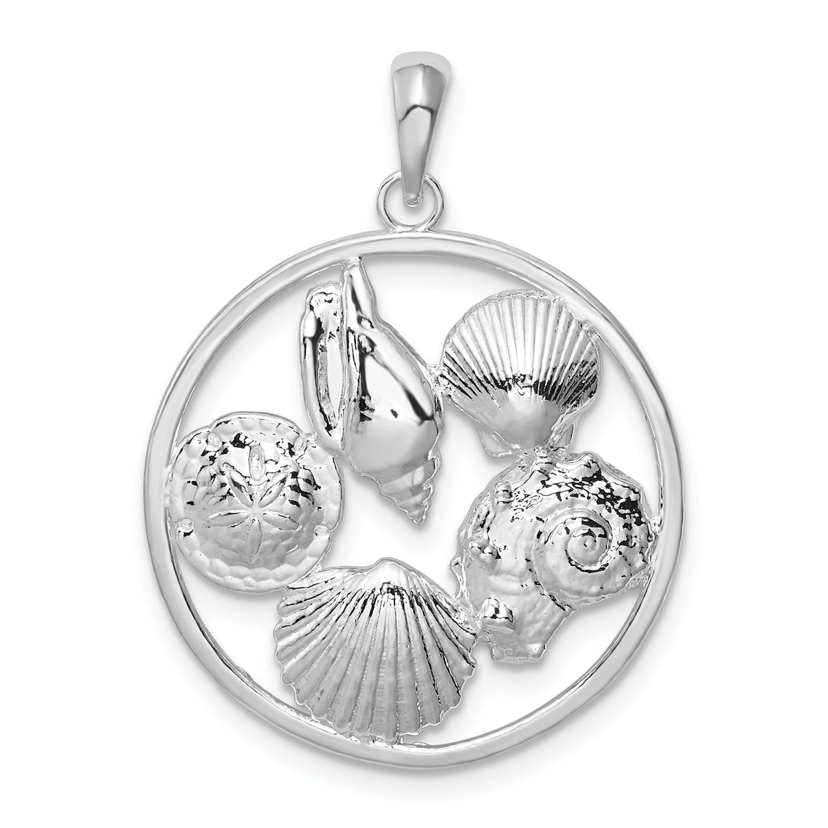 Shells Round Pendant in Sterling Silver, 32mm Textured - Sophia Jewelers Main image