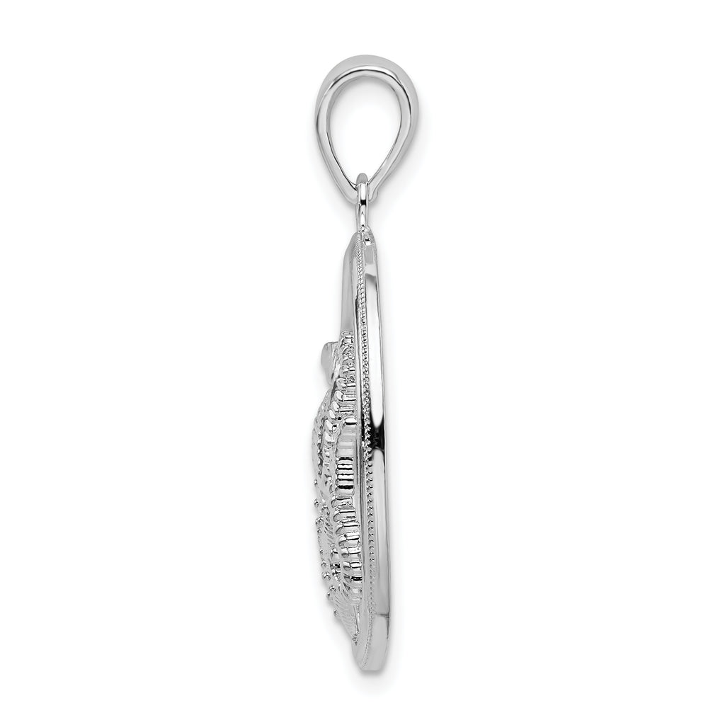 De-Ani Sterling Silver Rhodium-plated Polished Sea Life Round Pendant