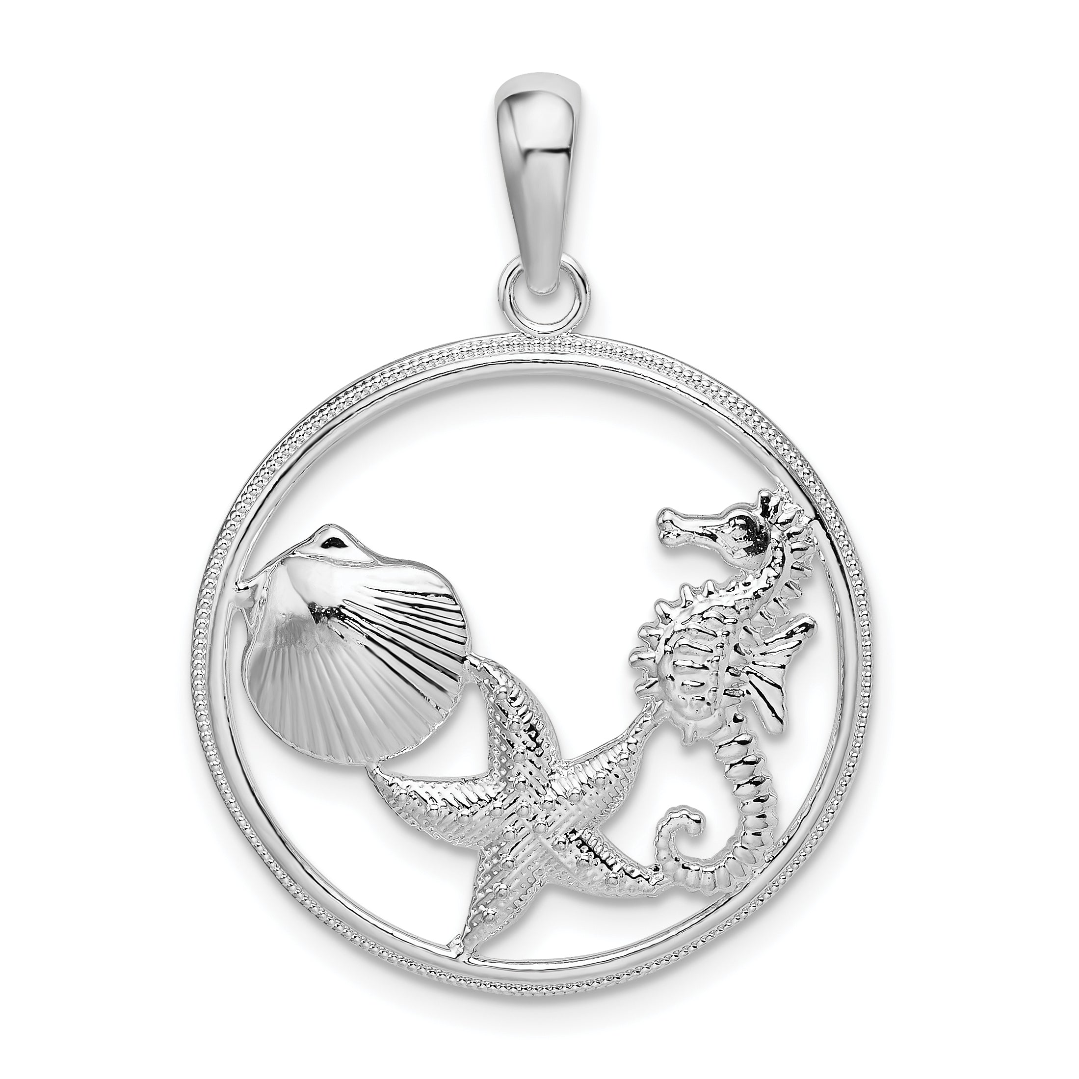 De-Ani Sterling Silver Rhodium-plated Polished Sea Life Round Pendant Main image