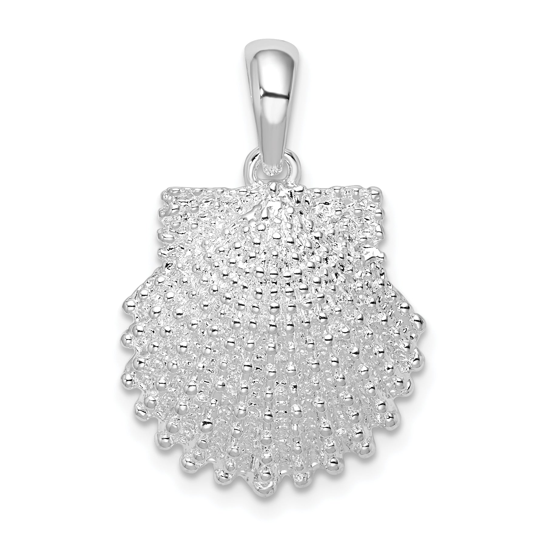 De-Ani Sterling Silver Rhodium-Plated Polished Beaded Scallop Shell Pendant Main image