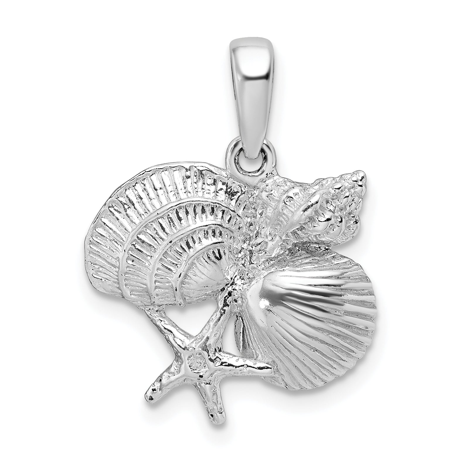 De-Ani Sterling Silver Rhodium-Plated Polished Shell Cluster Pendant Main image
