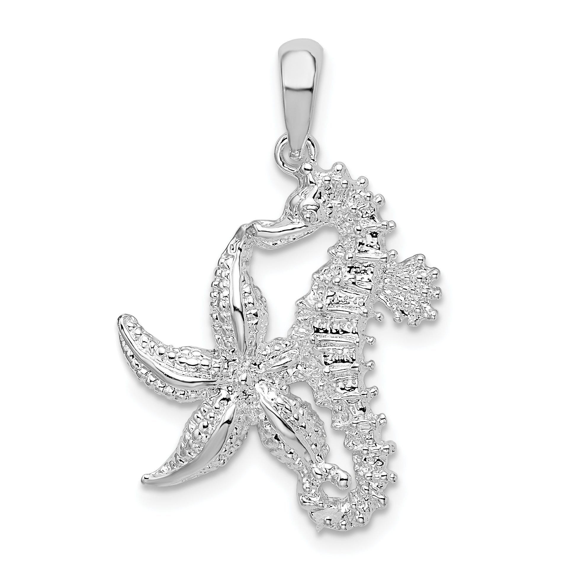 De-Ani Sterling Silver Rhodium-Plated Polished Starfish and Seahorse Pendant Main image