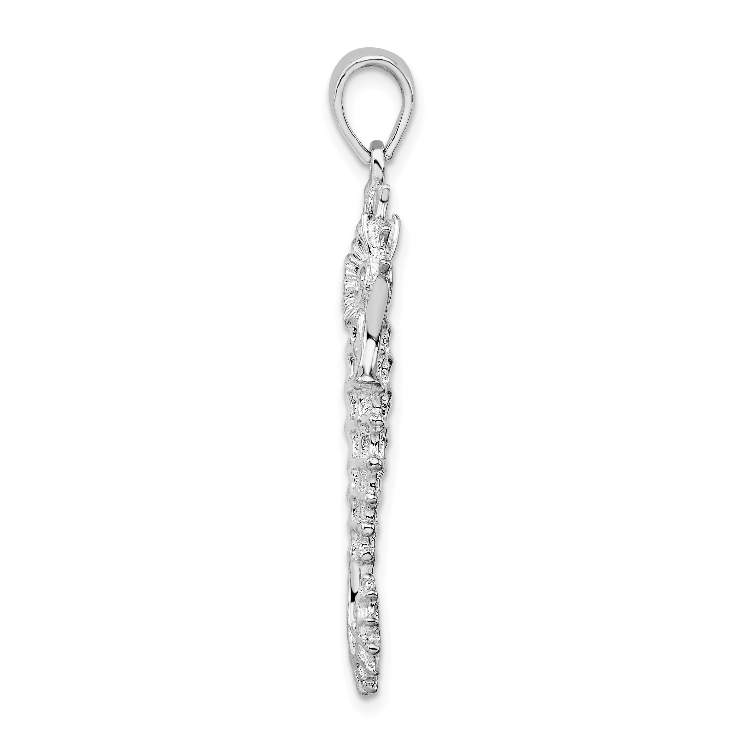 De-Ani Sterling Silver Rhodium-Plated Polished Textured 3D Seahorse Pendant Secondary image