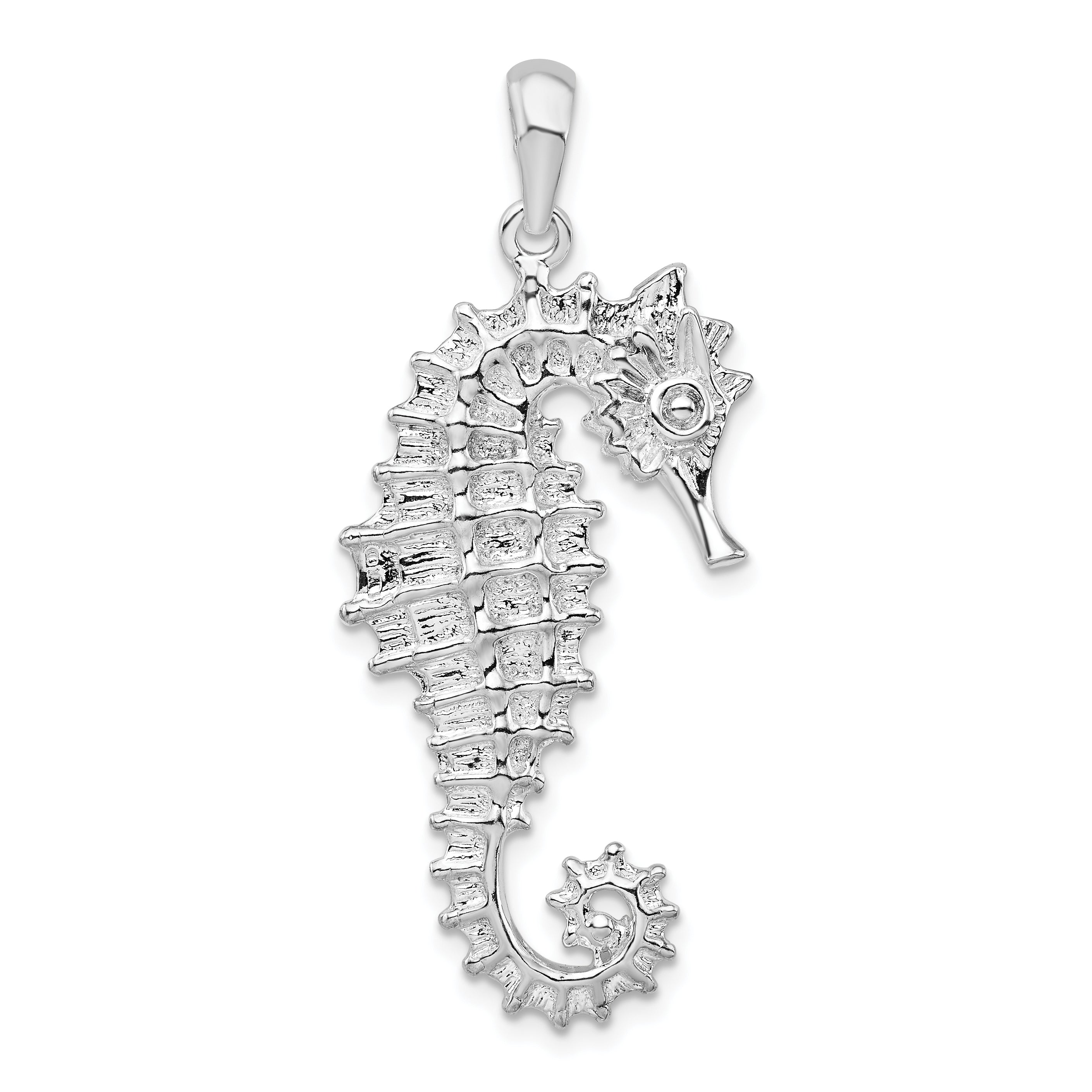 De-Ani Sterling Silver Rhodium-Plated Polished Textured 3D Seahorse Pendant Main image