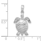 De-Ani Sterling Silver Rhodium-plated Polished 3D Moveable Sea Turtle Pendant