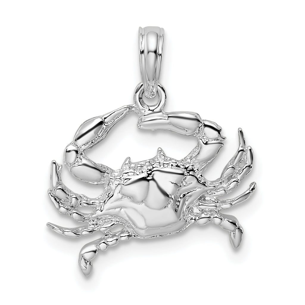 De-Ani Sterling Silver Rhodium-Plated Polished Blue Crab Pendant