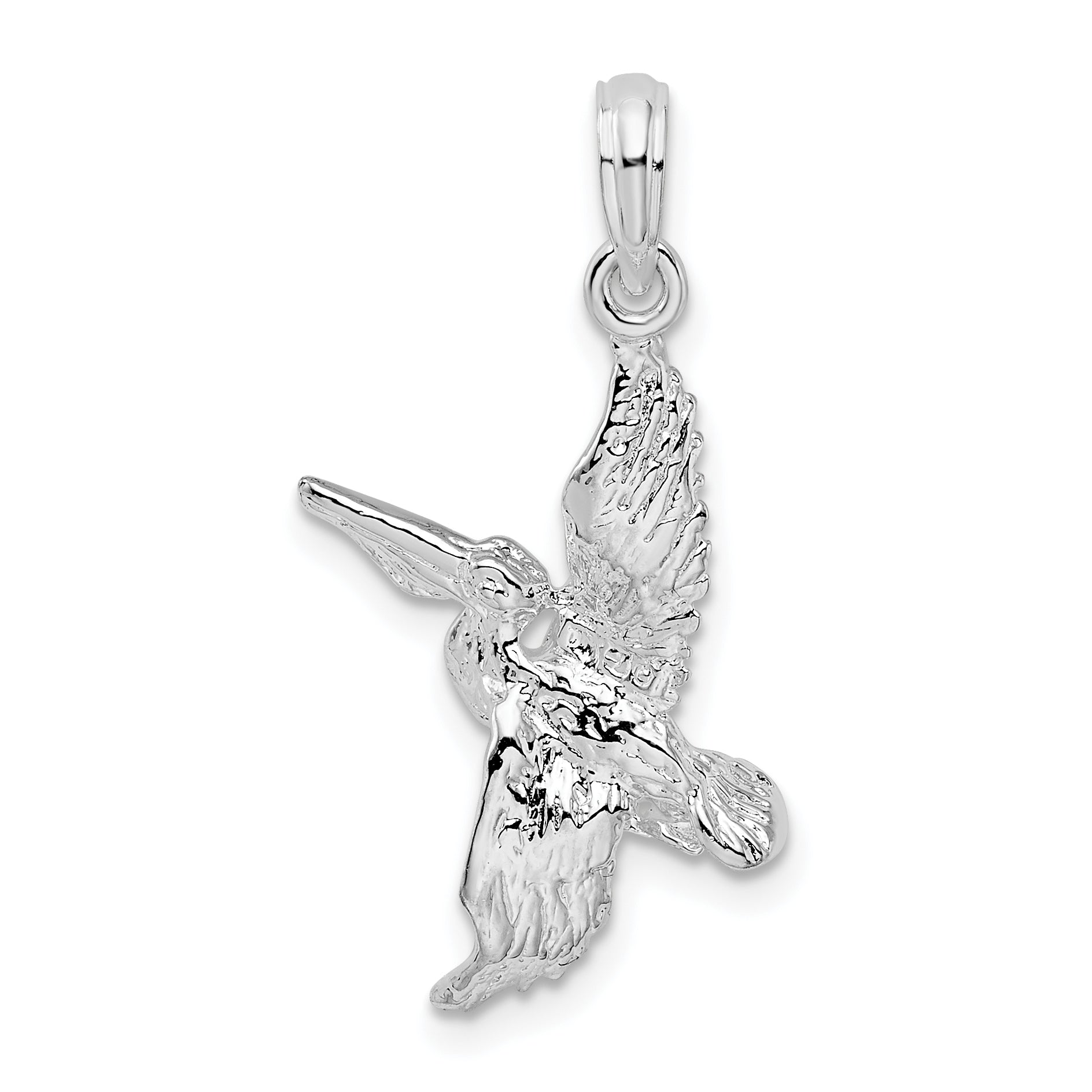De-Ani Sterling Silver Rhodium-Plated Polished 3D Flying Pelican Pendant Main image