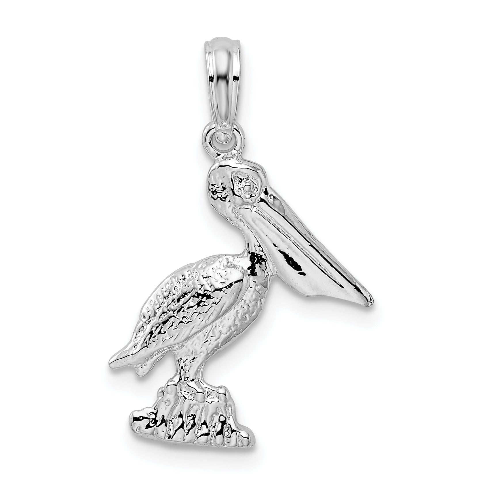 De-Ani Sterling Silver Rhodium-Plated Polished Standing Pelican Pendant Main image