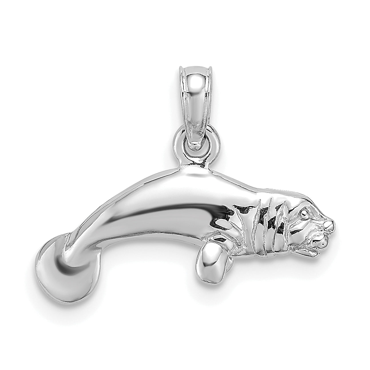 De-Ani Sterling Silver Rhodium-Plated Polished 3D Manatee Pendant Main image