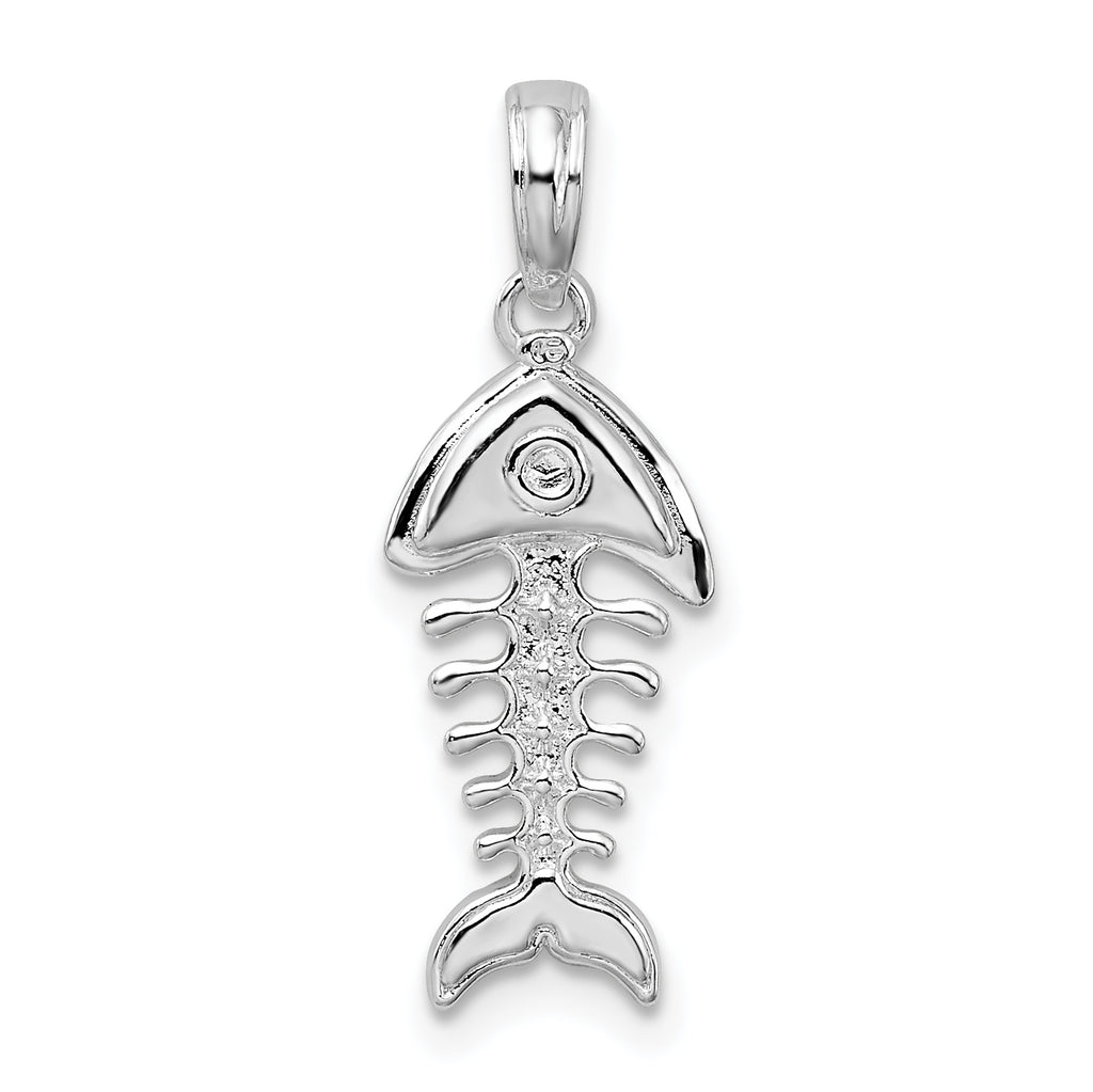 De-Ani Sterling Silver Rhodium-plated Polished 3D Fishbone Pendant