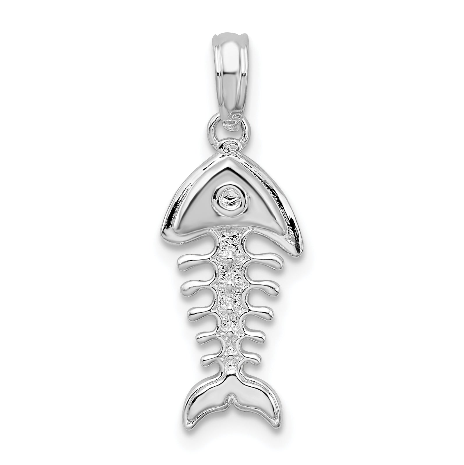 De-Ani Sterling Silver Rhodium-plated Polished 3D Fishbone Pendant Main image