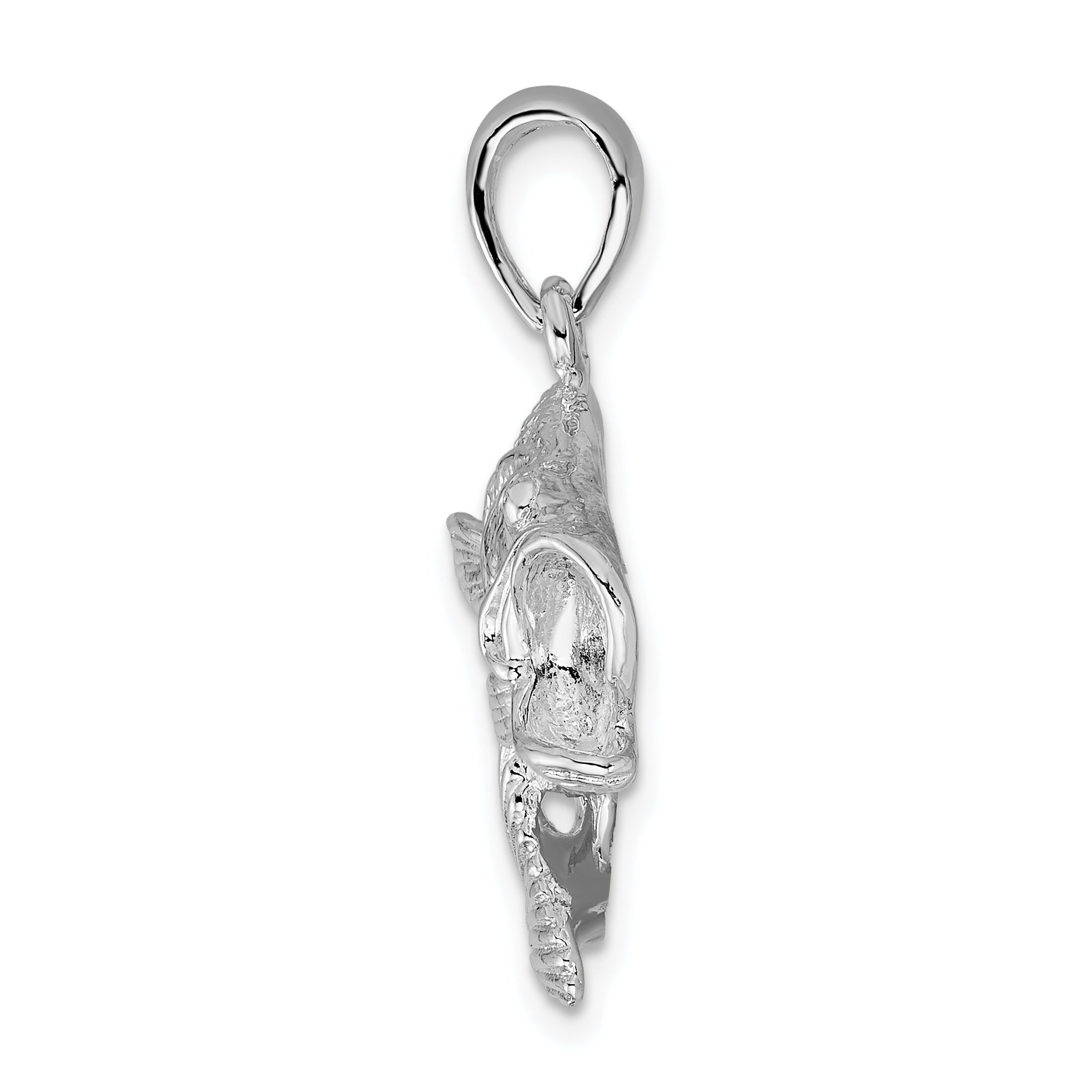 De-Ani Sterling Silver Rhodium-Plated Polished Jumping Bass Fish Pendant Secondary image