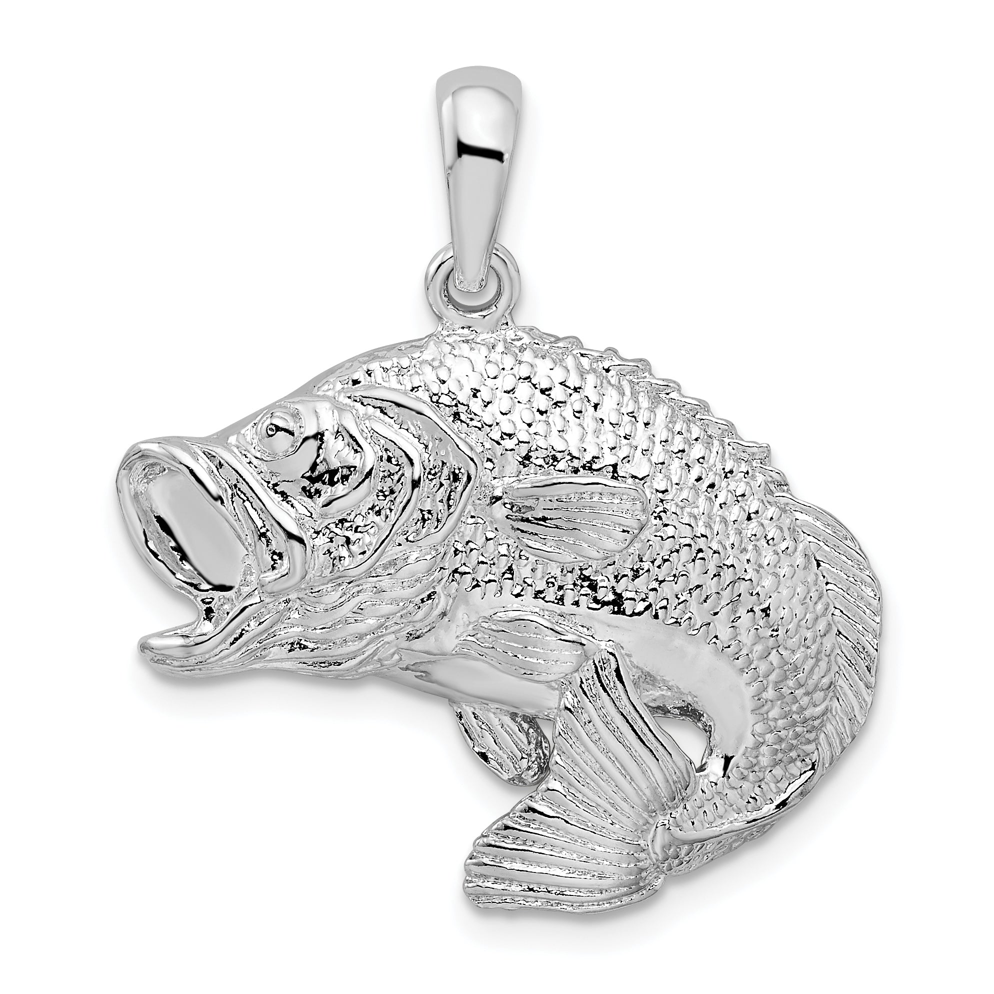 De-Ani Sterling Silver Rhodium-Plated Polished Jumping Bass Fish Pendant Main image