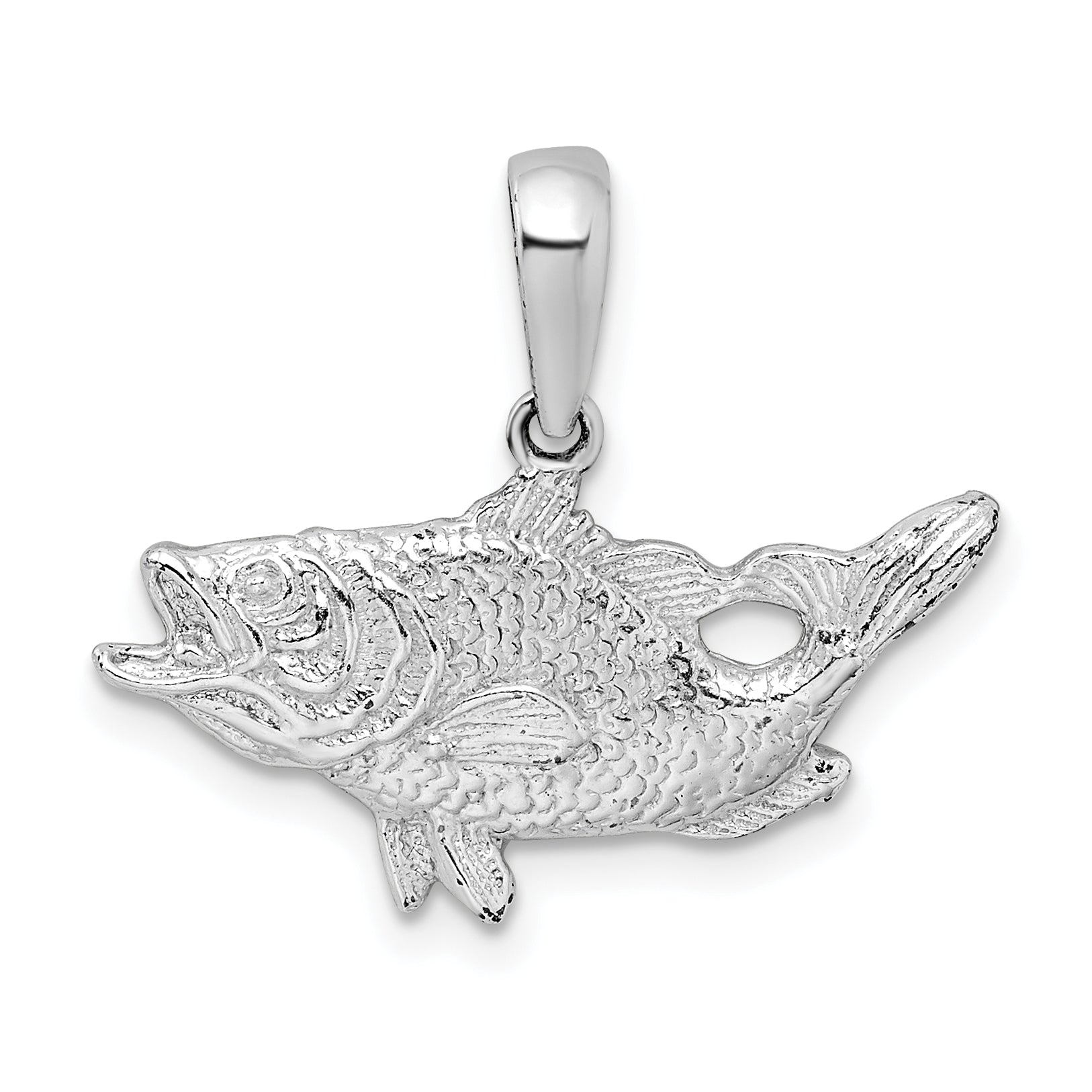 De-Ani Sterling Silver Rhodium-Plated Polished Open Mouth Bass Fish Pendant Main image