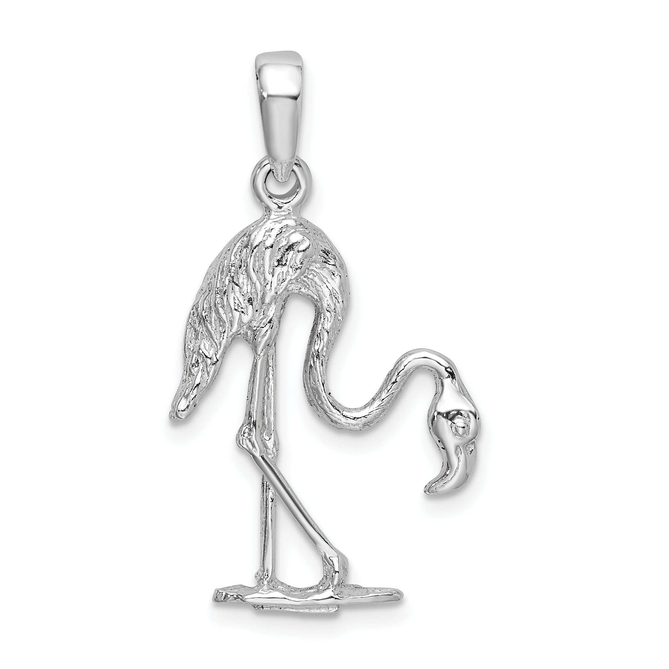 De-Ani Sterling Silver Rhodium-Plated Polished 3D Flamingo Pendant Main image