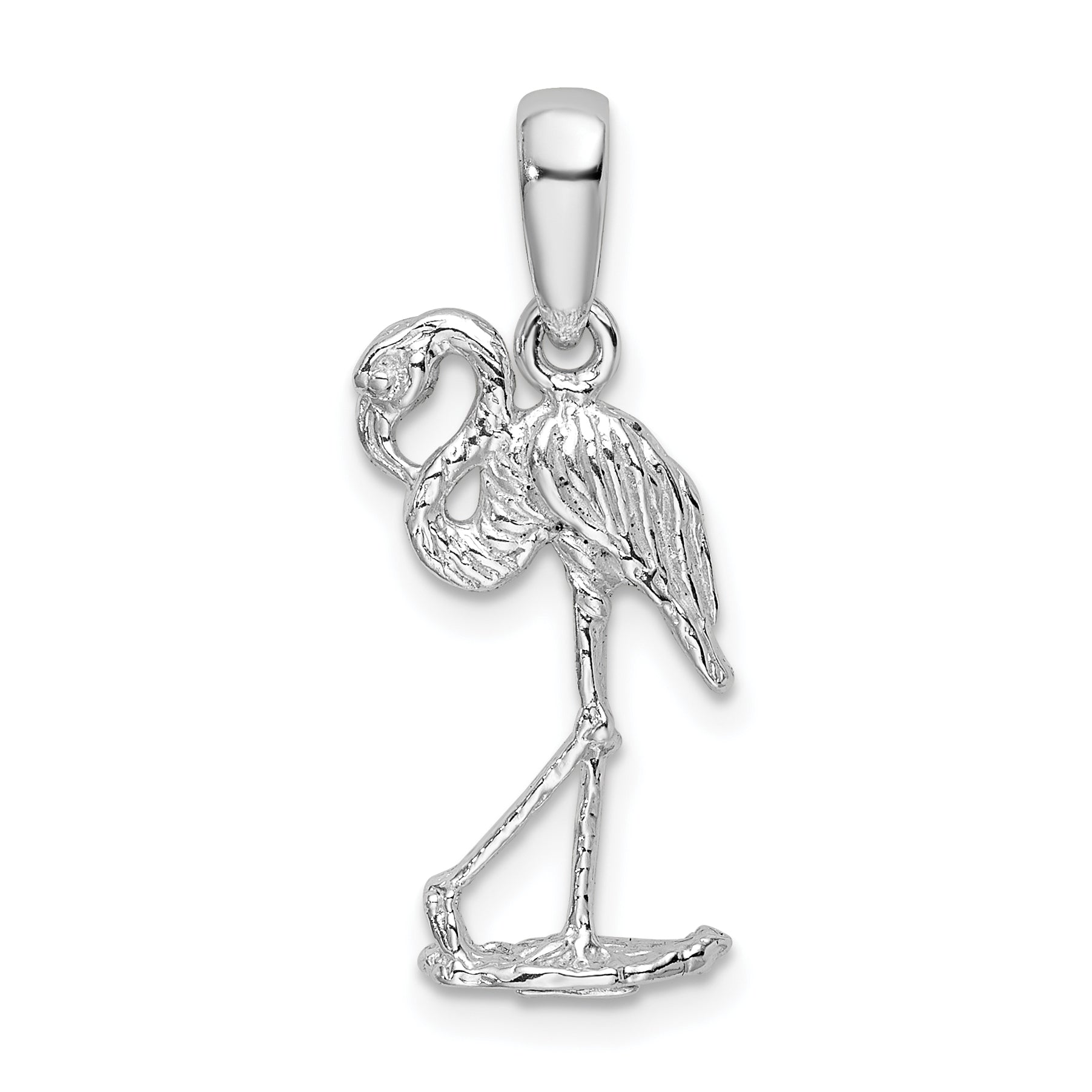 De-Ani Sterling Silver Rhodium-Plated Polished 3D Flamingo Pendant Main image