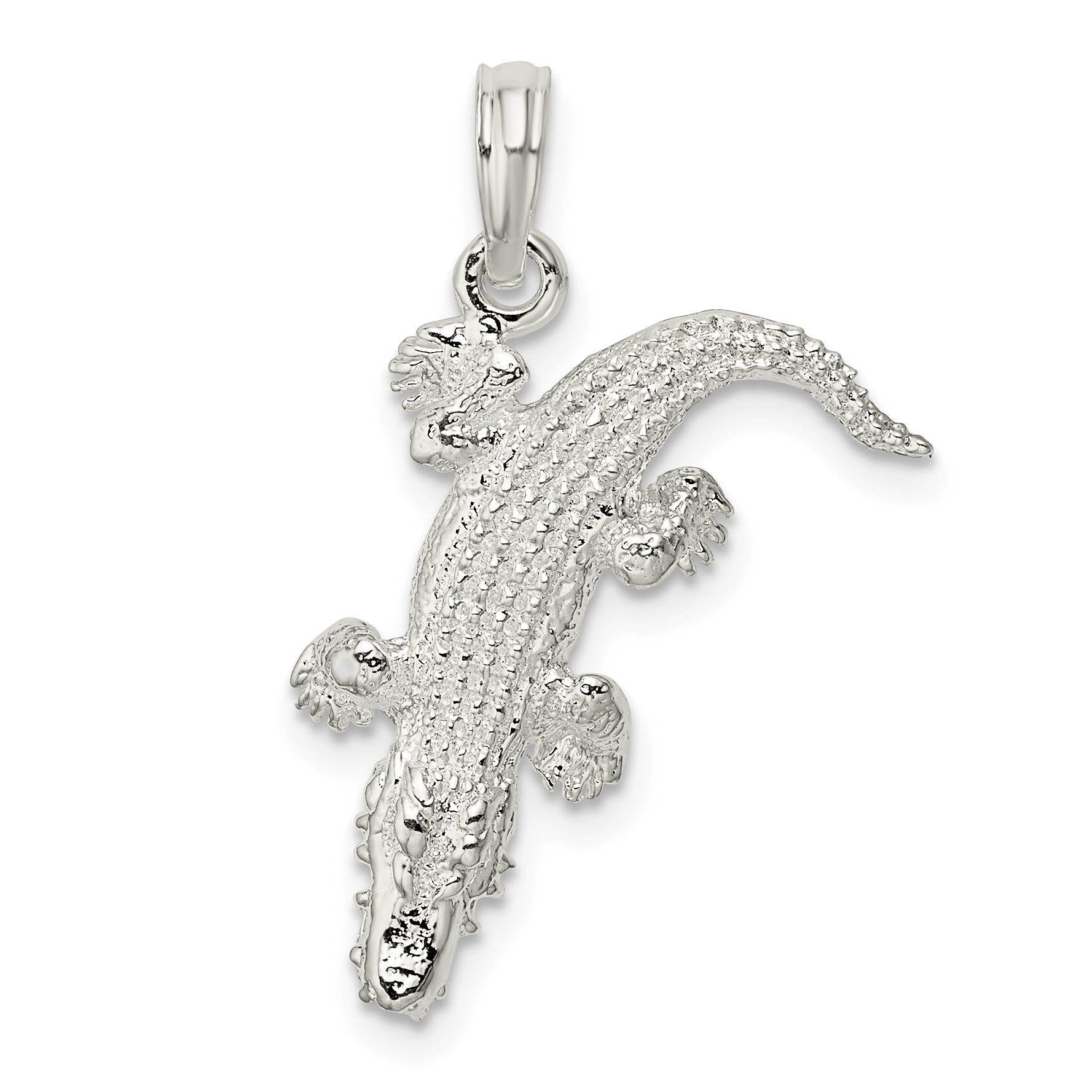 De-Ani Sterling Silver Rhodium-Plated Polished 3D Alligator Pendant