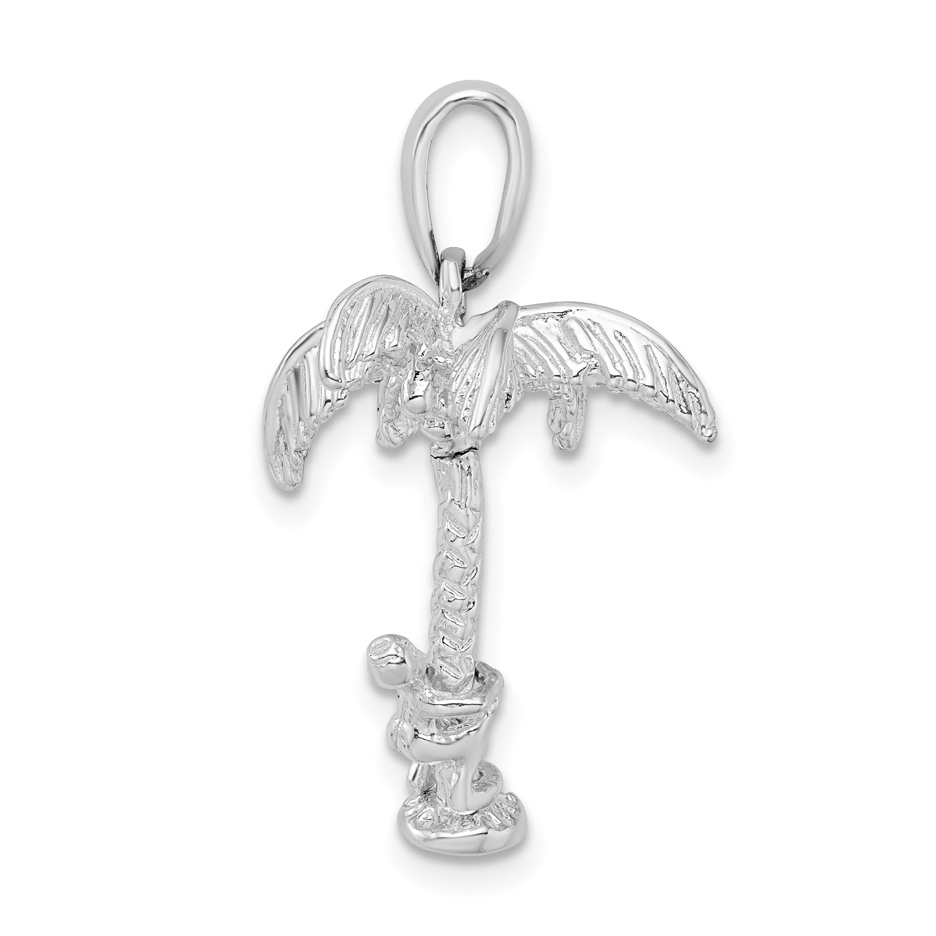 De-Ani Sterling Silver Rhodium-Plated 3D Palm Tree with Moving Climber Pendant Secondary image