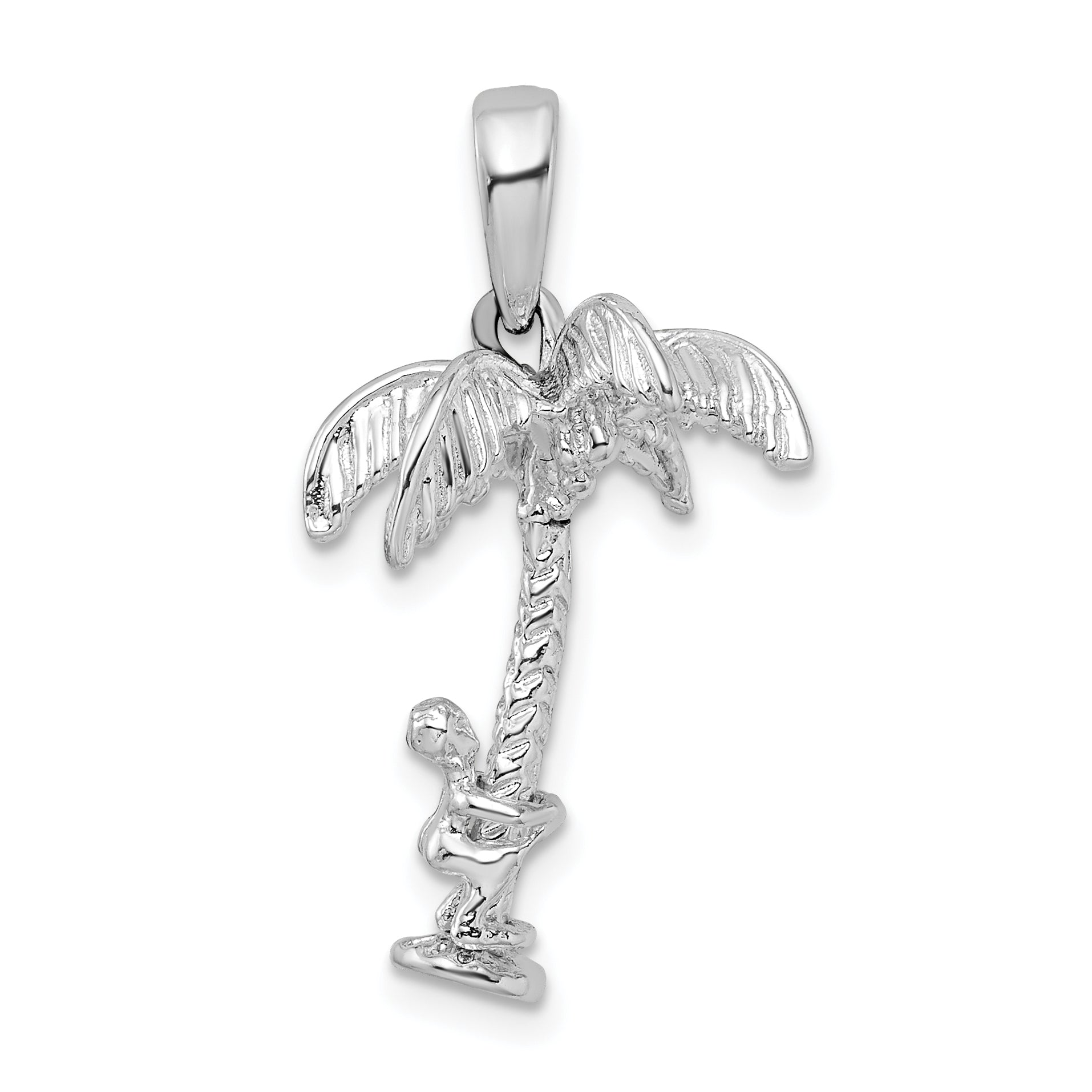 De-Ani Sterling Silver Rhodium-Plated 3D Palm Tree with Moving Climber Pendant Main image