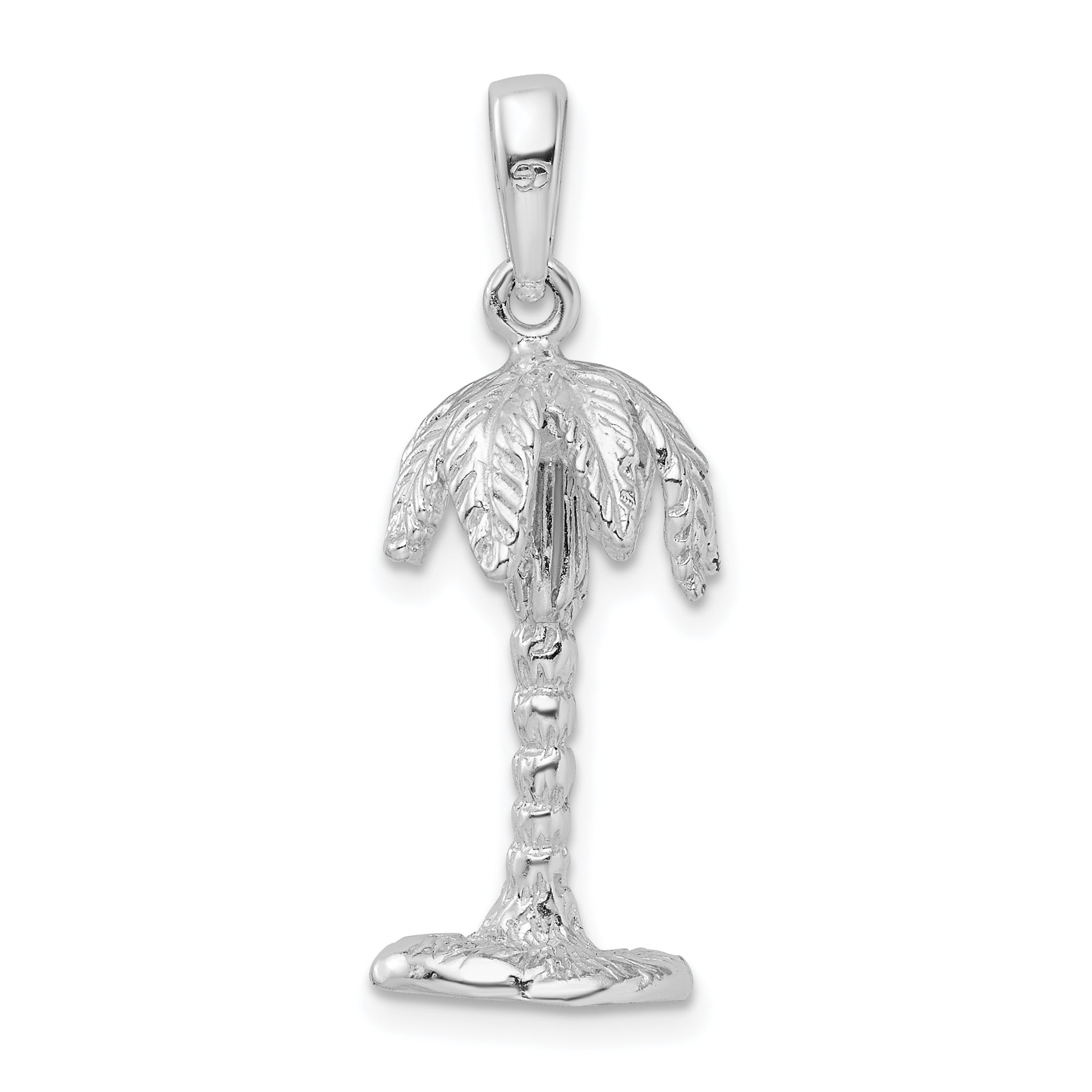 De-Ani Sterling Silver Rhodium-Plated Polished and Textured 3D Palm Tree Pendant