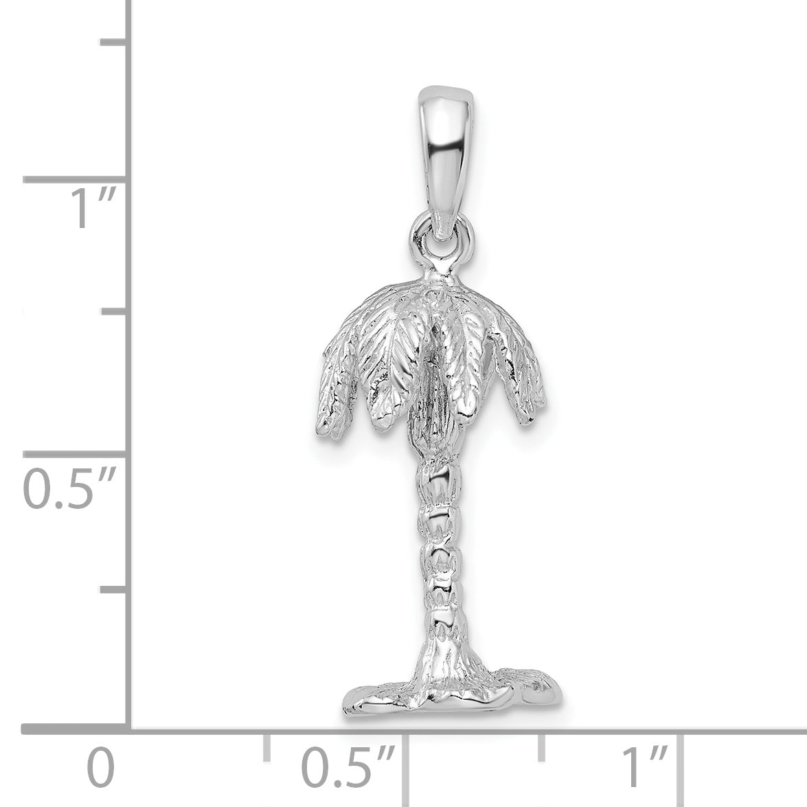 De-Ani Sterling Silver Rhodium-Plated Polished and Textured 3D Palm Tree Pendant