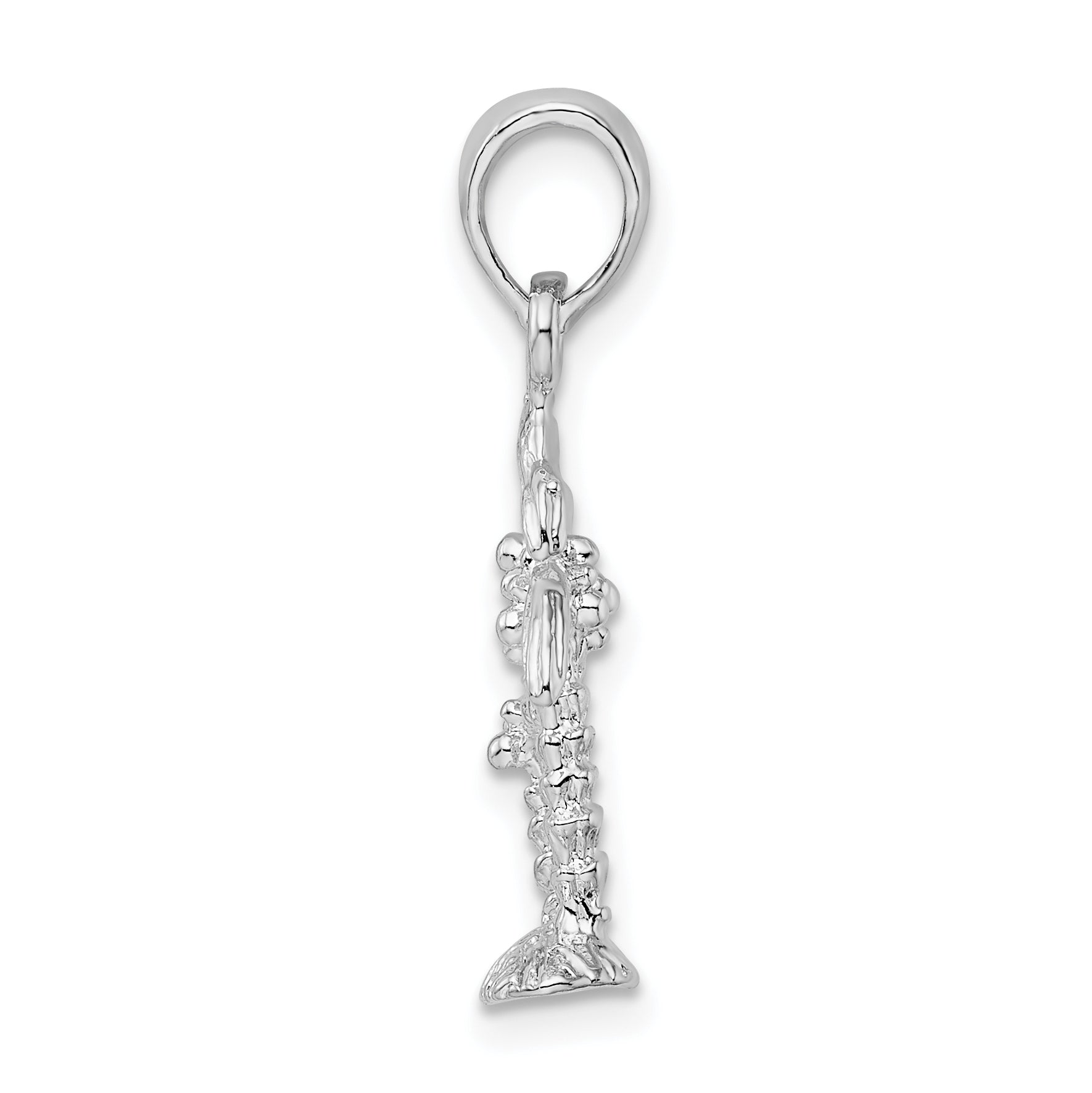 De-Ani Sterling Silver Rhodium-Plated Polished and Textured 3D Two Palm Trees Pendant