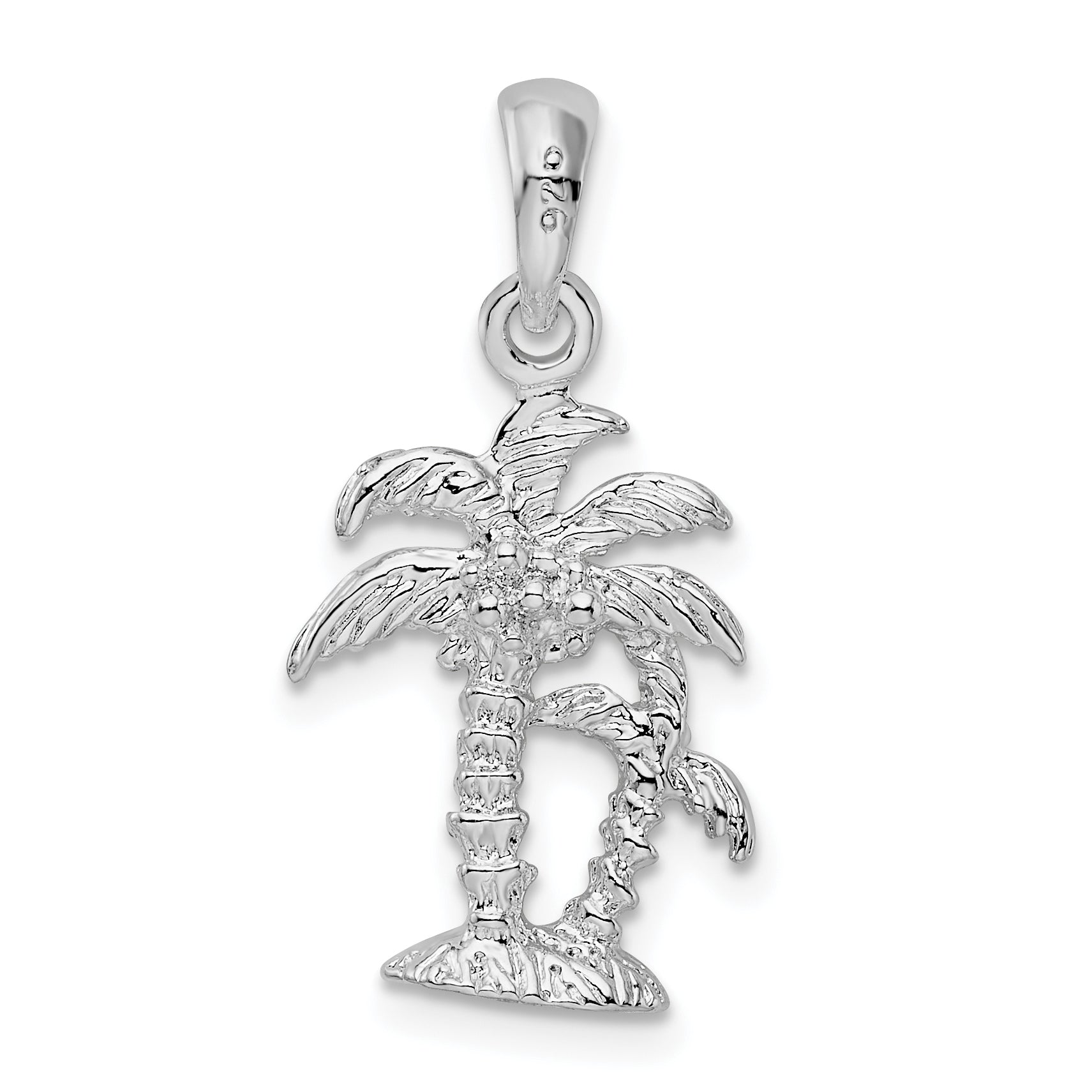 De-Ani Sterling Silver Rhodium-Plated Polished and Textured 3D Two Palm Trees Pendant