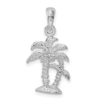 De-Ani Sterling Silver Rhodium-Plated Polished and Textured 3D Two Palm Trees Pendant