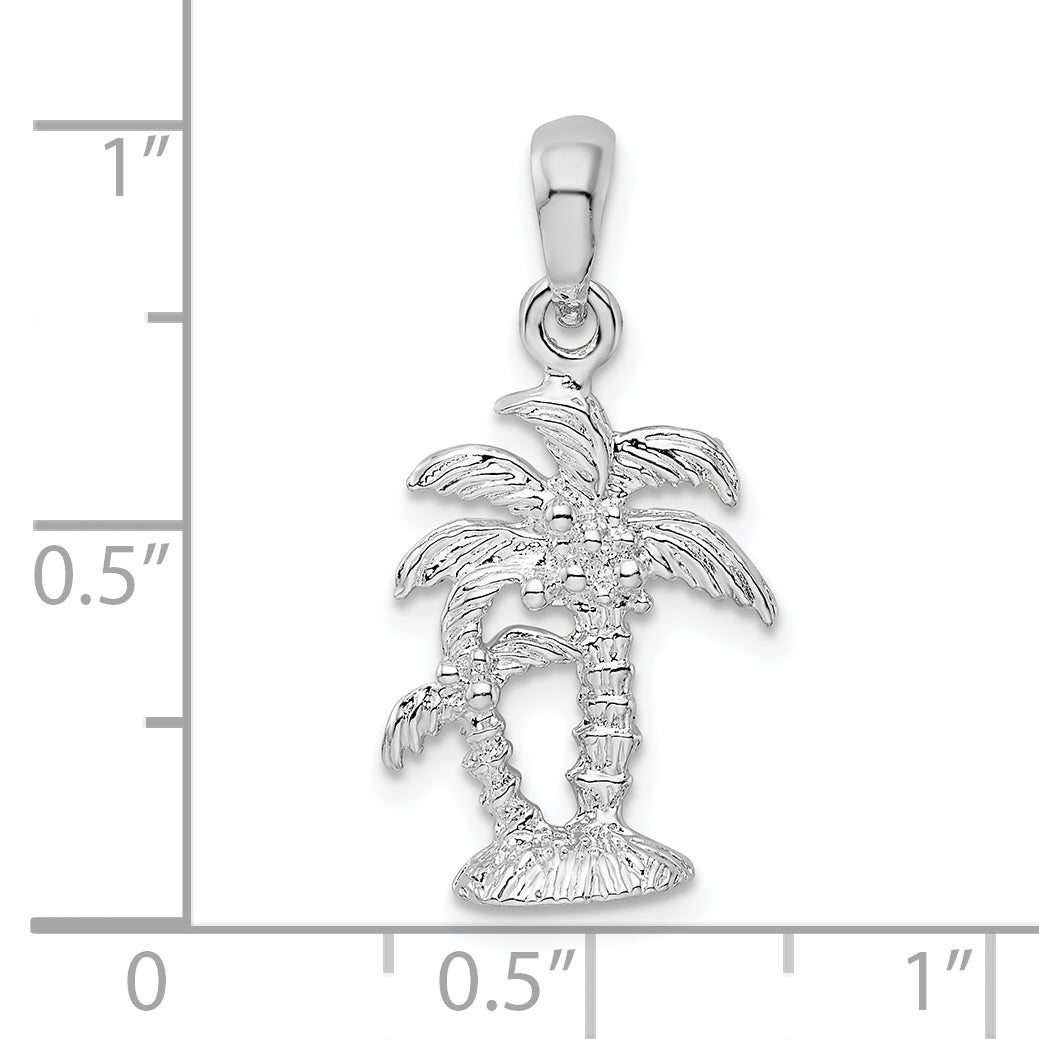 De-Ani Sterling Silver Rhodium-Plated Polished and Textured 3D Two Palm Trees Pendant
