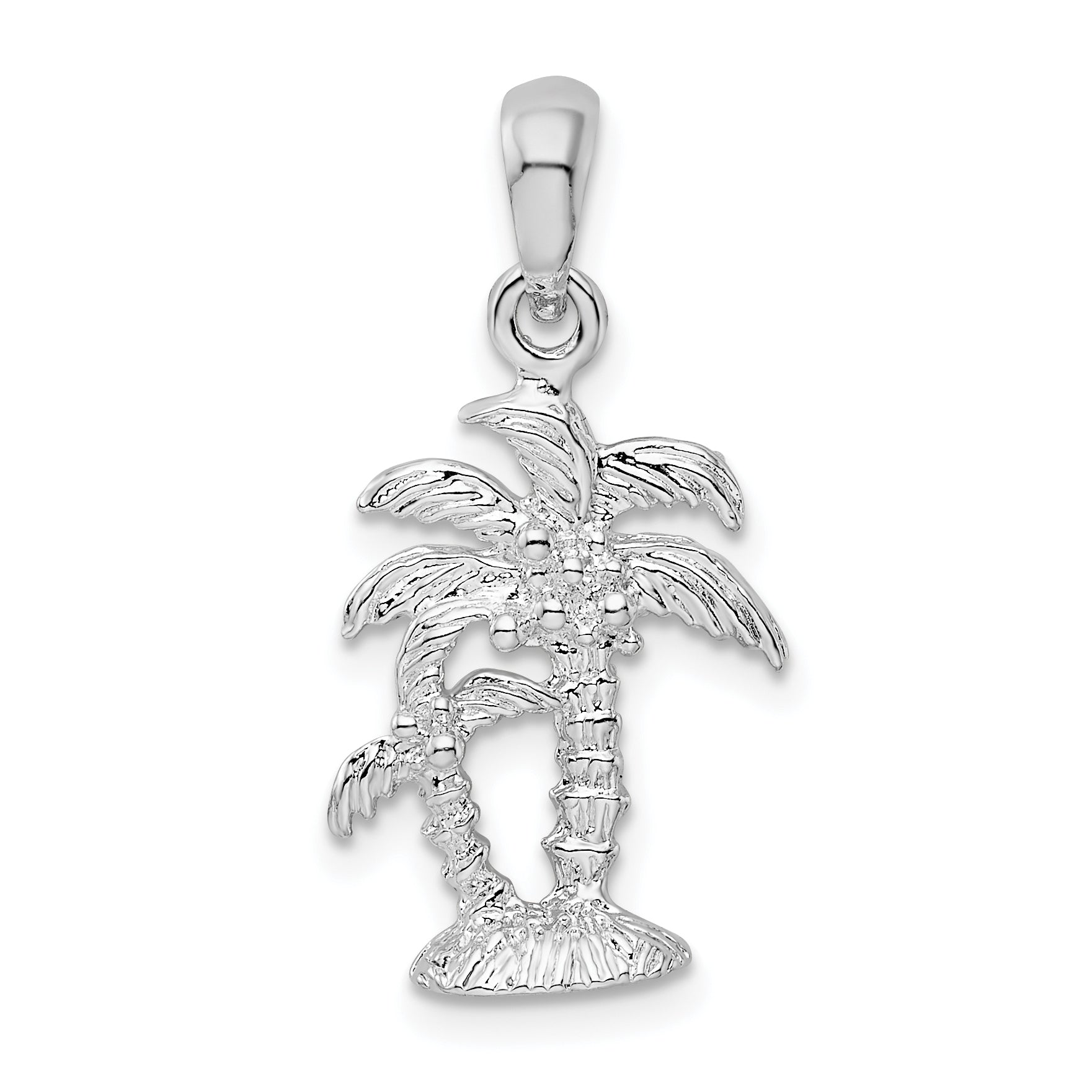 De-Ani Sterling Silver Rhodium-Plated Polished and Textured 3D Two Palm Trees Pendant Main image