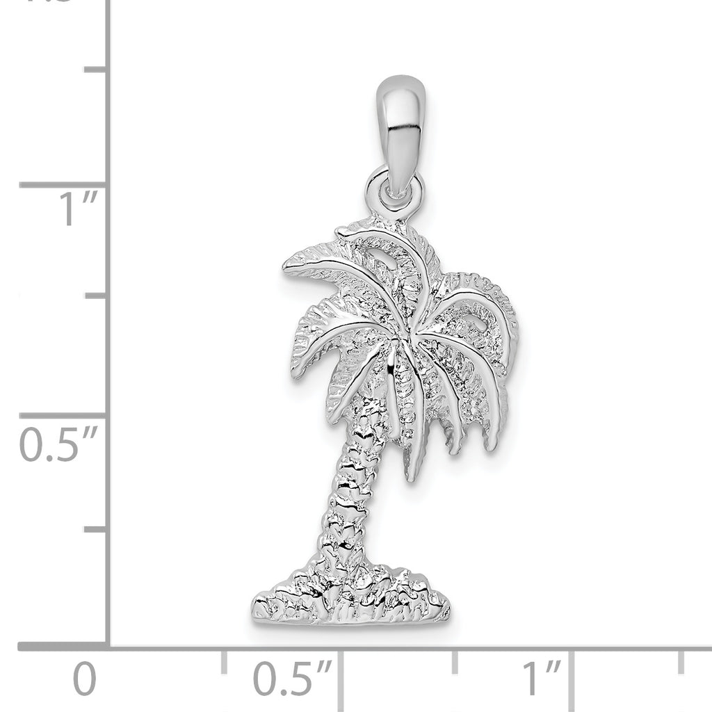 De-Ani Sterling Silver Rhodium-Plated Polished Small Palmetto Tree Pendant
