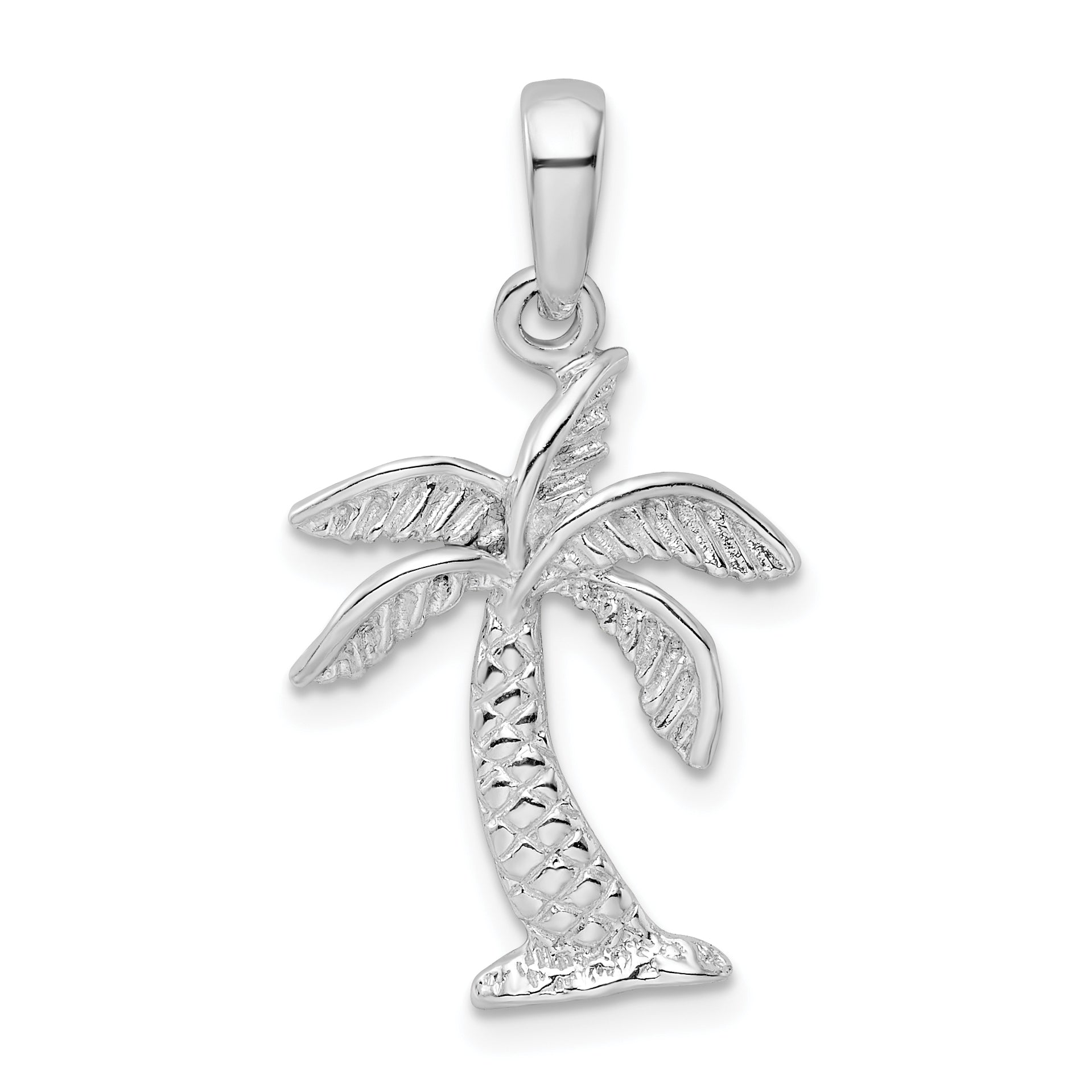De-Ani Sterling Silver Rhodium-Plated Palm Tree with Textured Trunk Pendant Main image