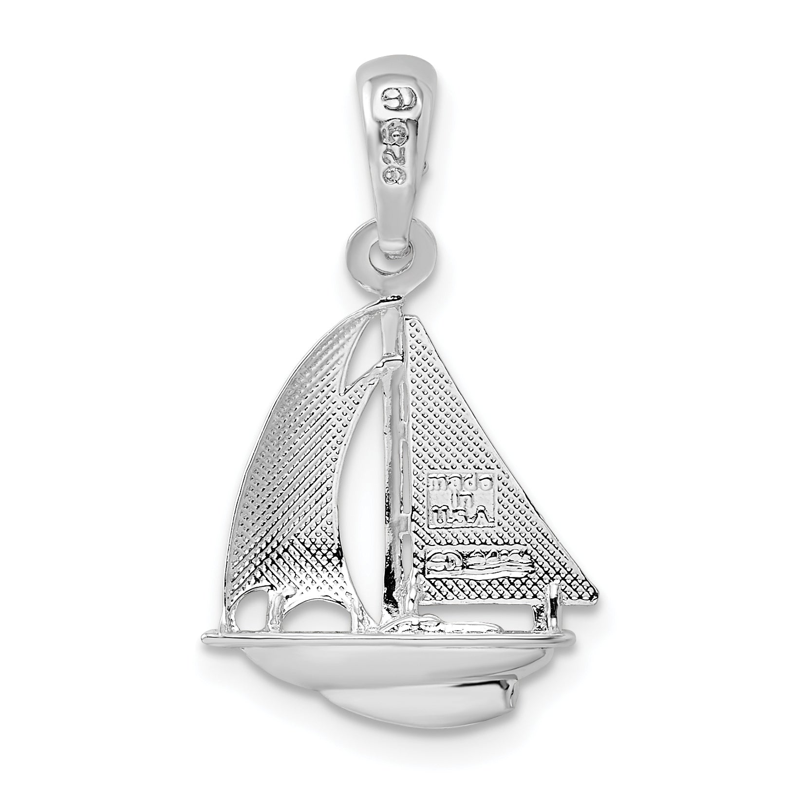 De-Ani Sterling Silver Rhodium-plated Polished 3D Sailboat Pendant