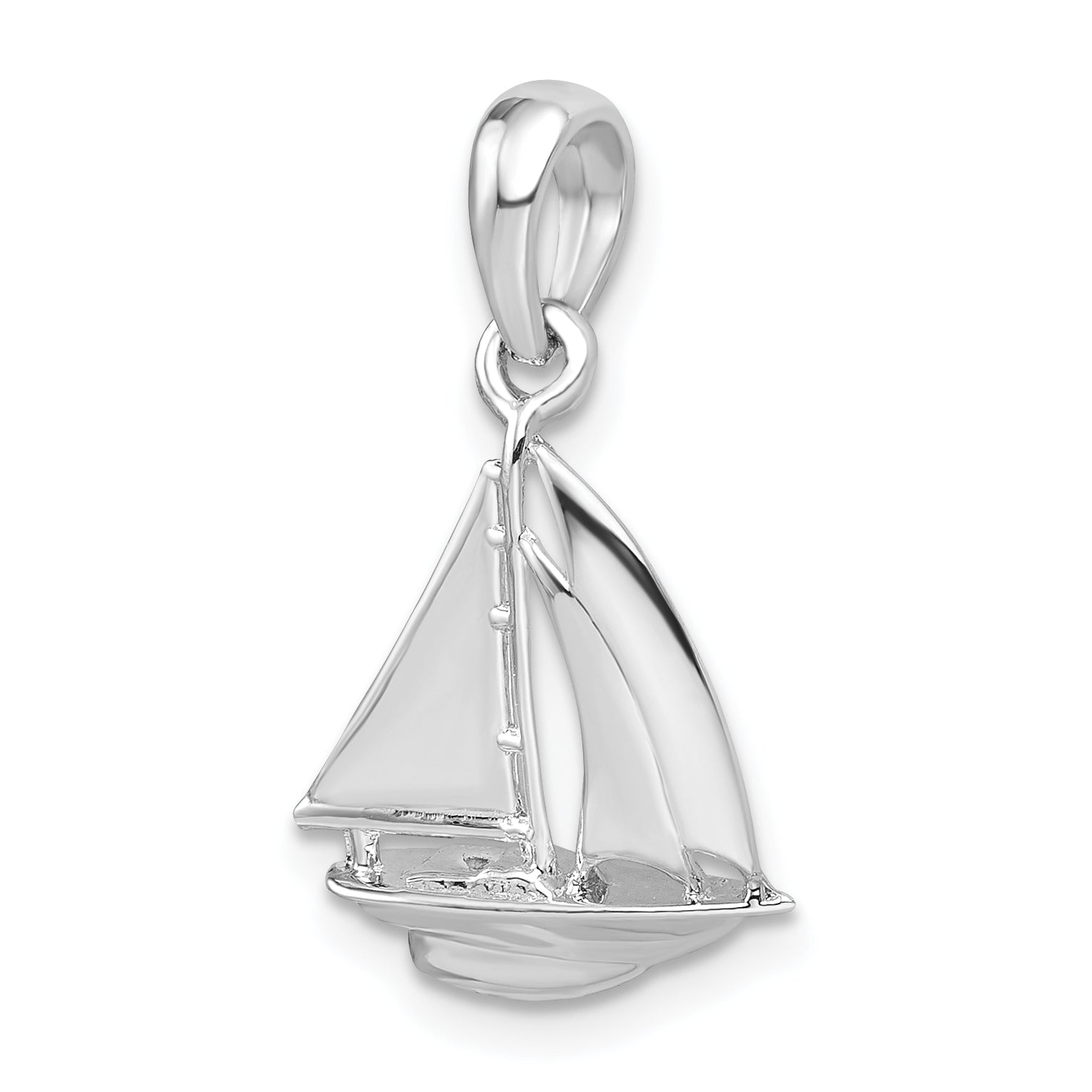 De-Ani Sterling Silver Rhodium-plated Polished 3D Sailboat Pendant