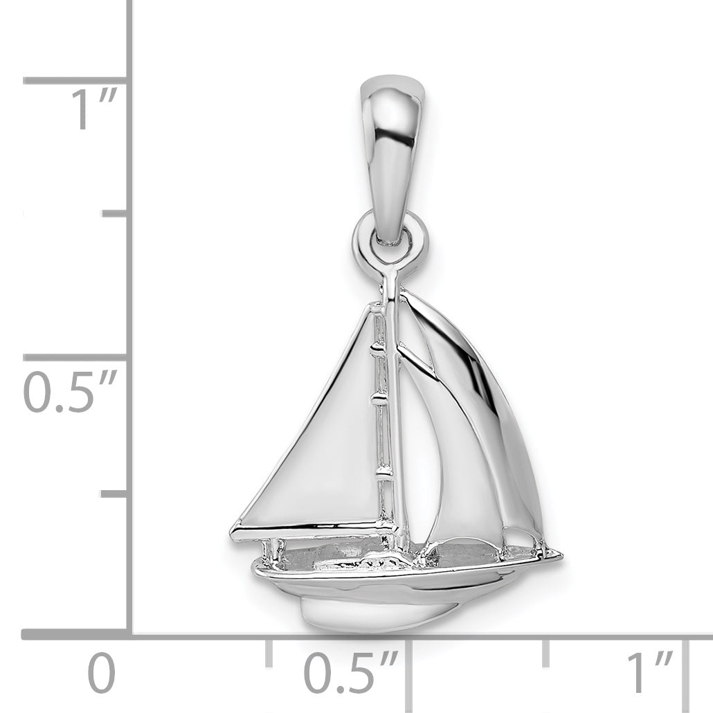 De-Ani Sterling Silver Rhodium-plated Polished 3D Sailboat Pendant