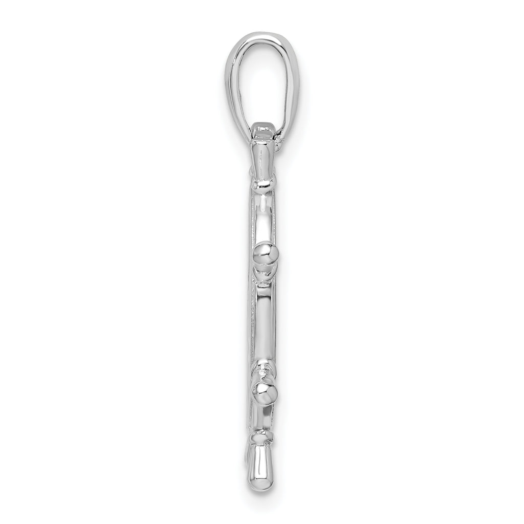 De-Ani Sterling Silver Rhodium-Plated Polished Cut-Out 3D Ships Wheel Pendant